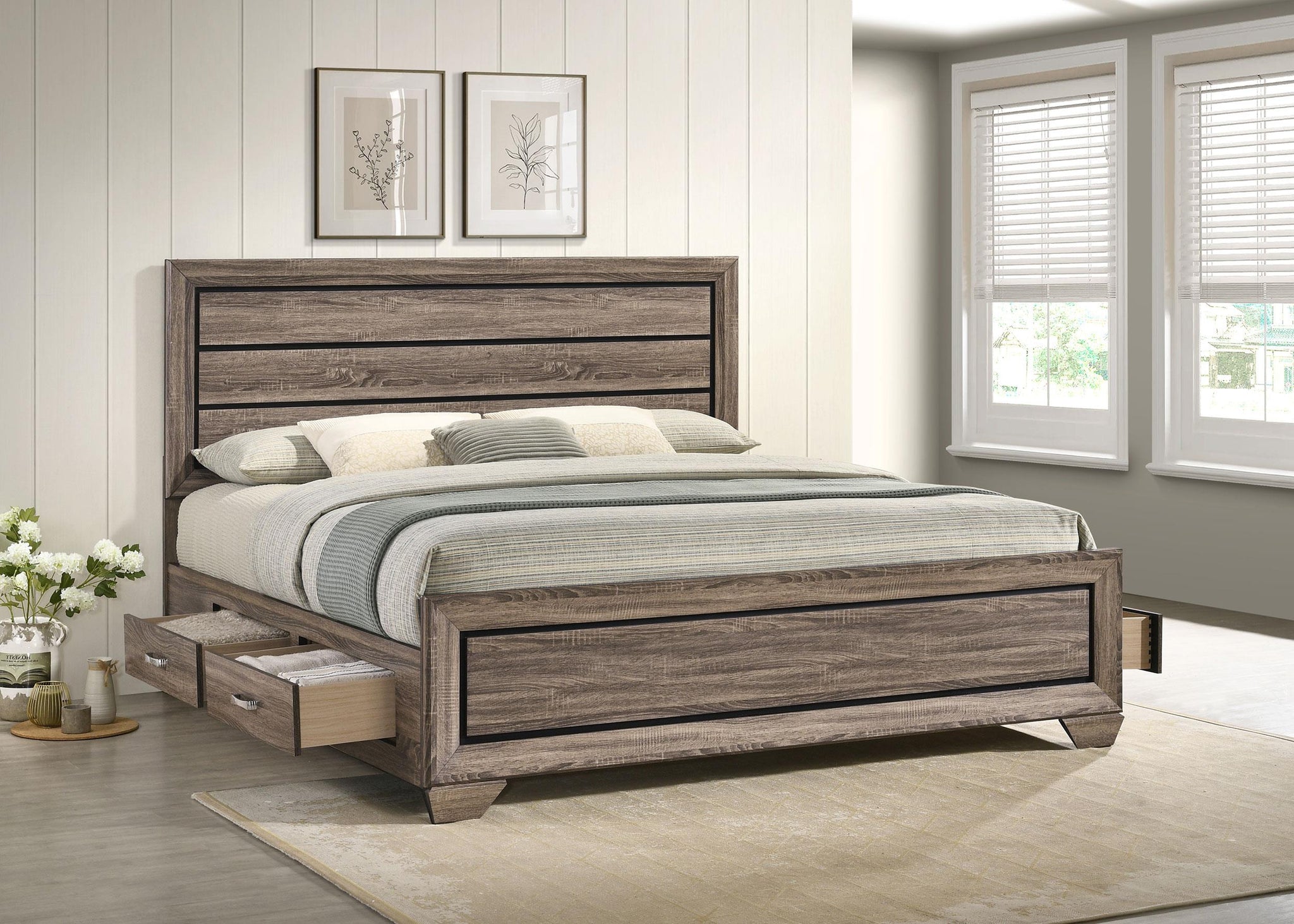 Kauffman California King, Eastren King & Queen Storage Bed Washed Taupe