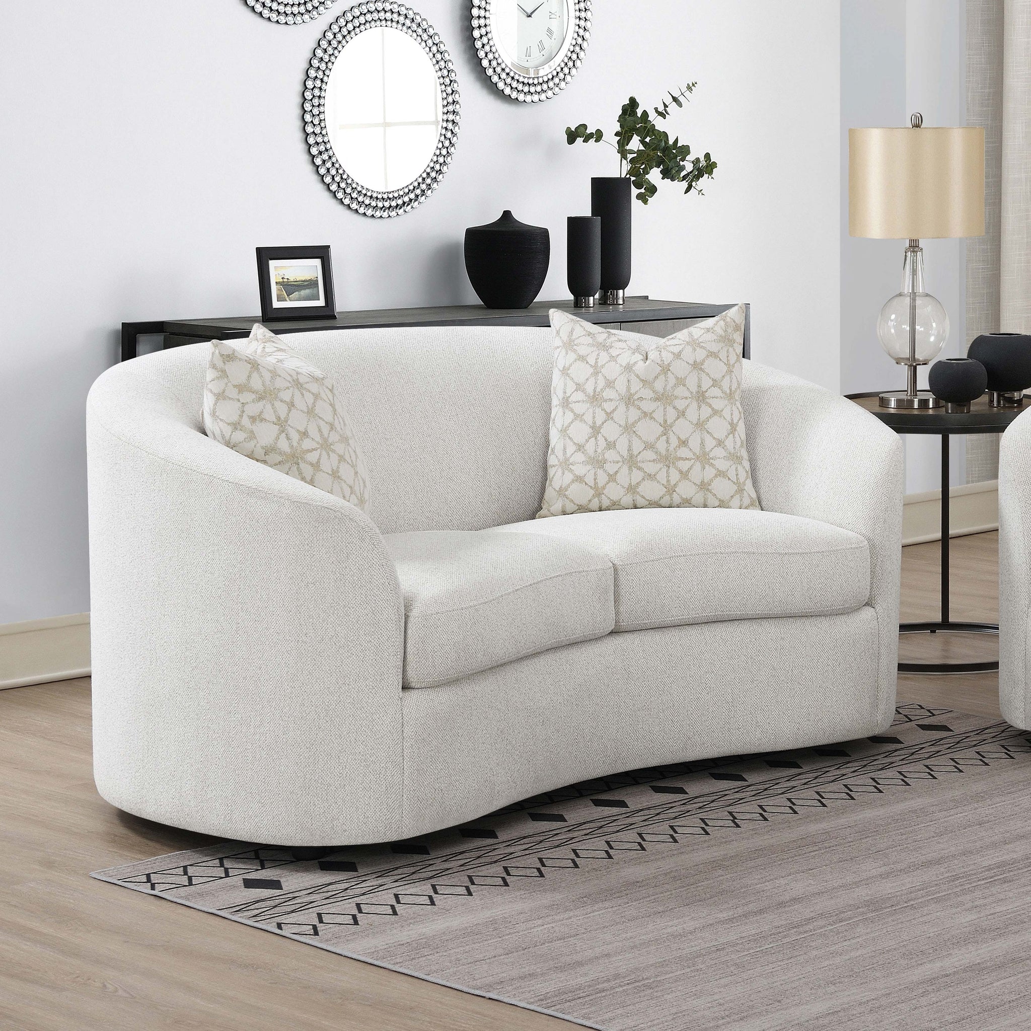 Rainn Upholstered Tight Back Loveseat Latte image