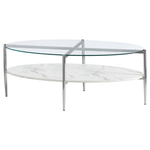 Cadee Round Glass Top Coffee Table White and Chrome image