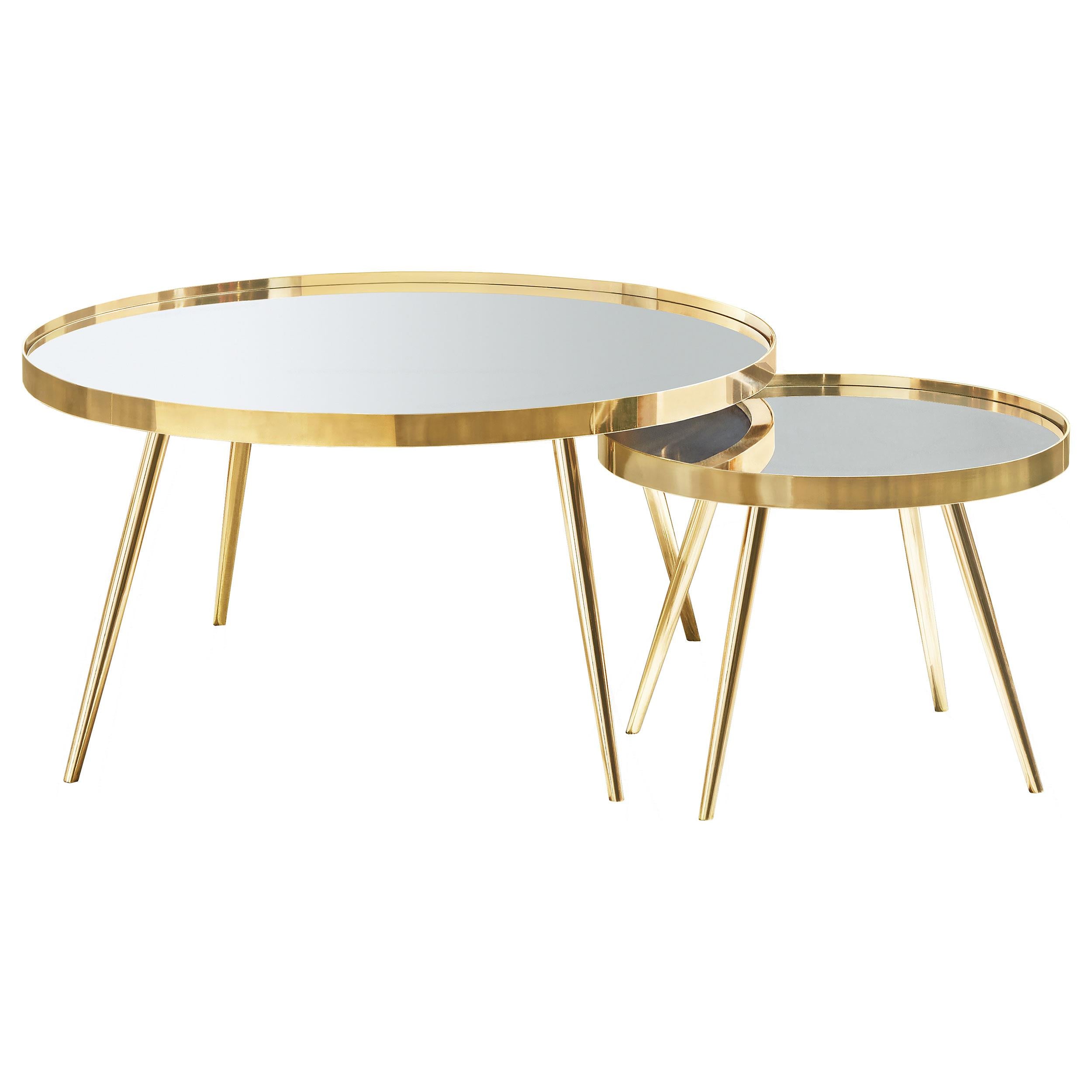 Kaelyn 2-piece Mirror Top Nesting Coffee Table Mirror and Gold image