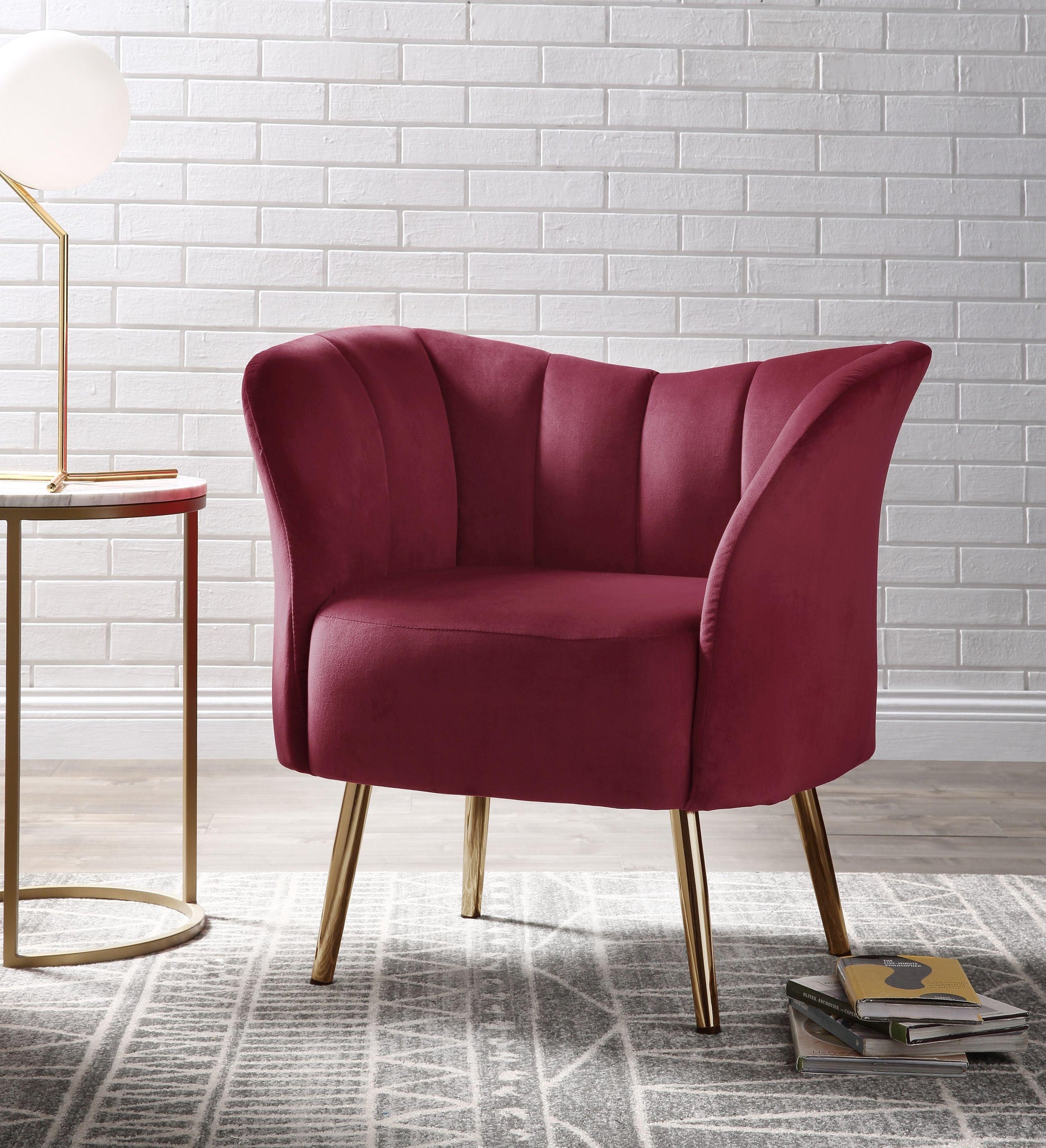 Reese Burgundy Velvet & Gold Accent Chair image