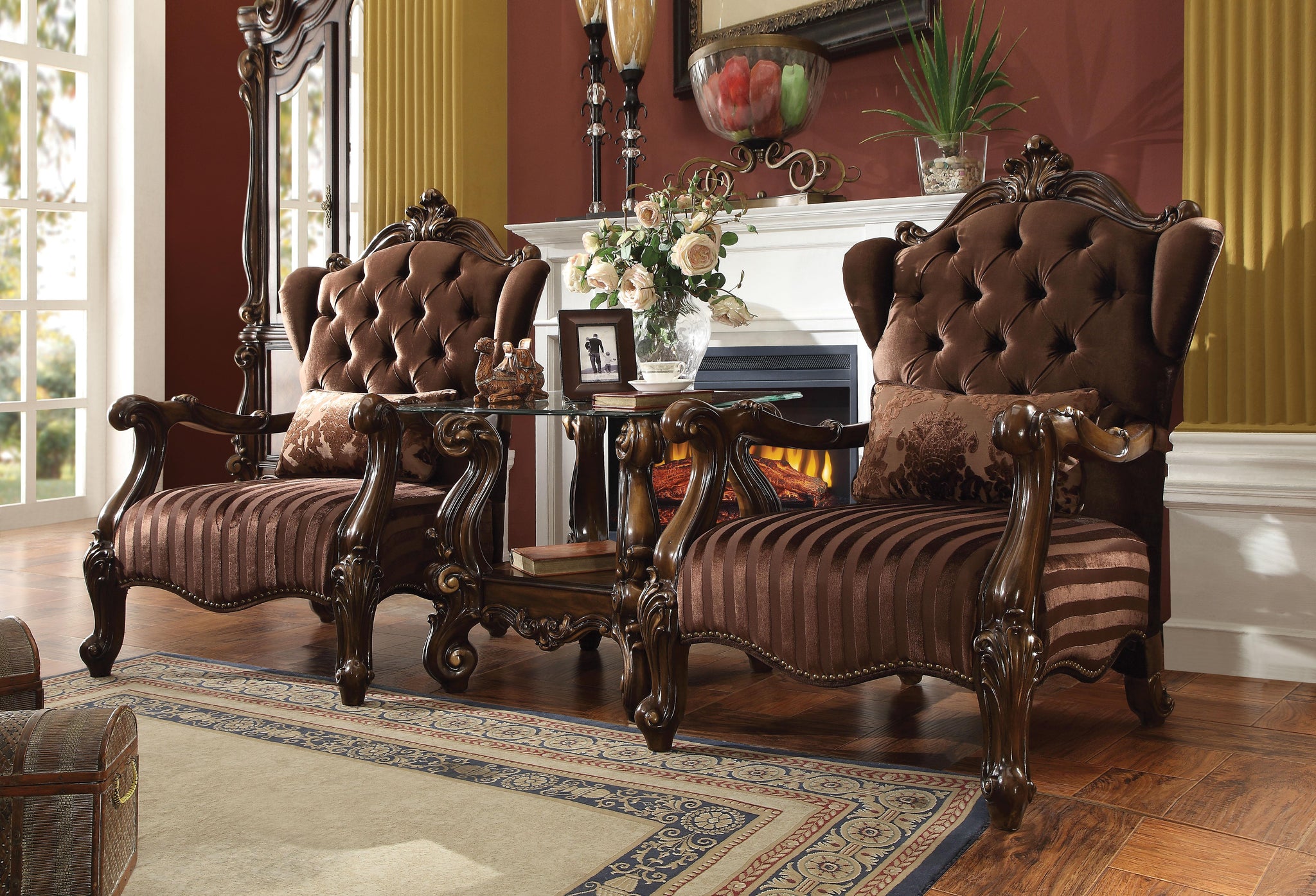 Versailles Brown Velvet & Cherry Oak Chair & 1 Pillow image