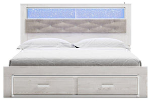 Altyra White King Upholstered Bookcase Bed with Storage