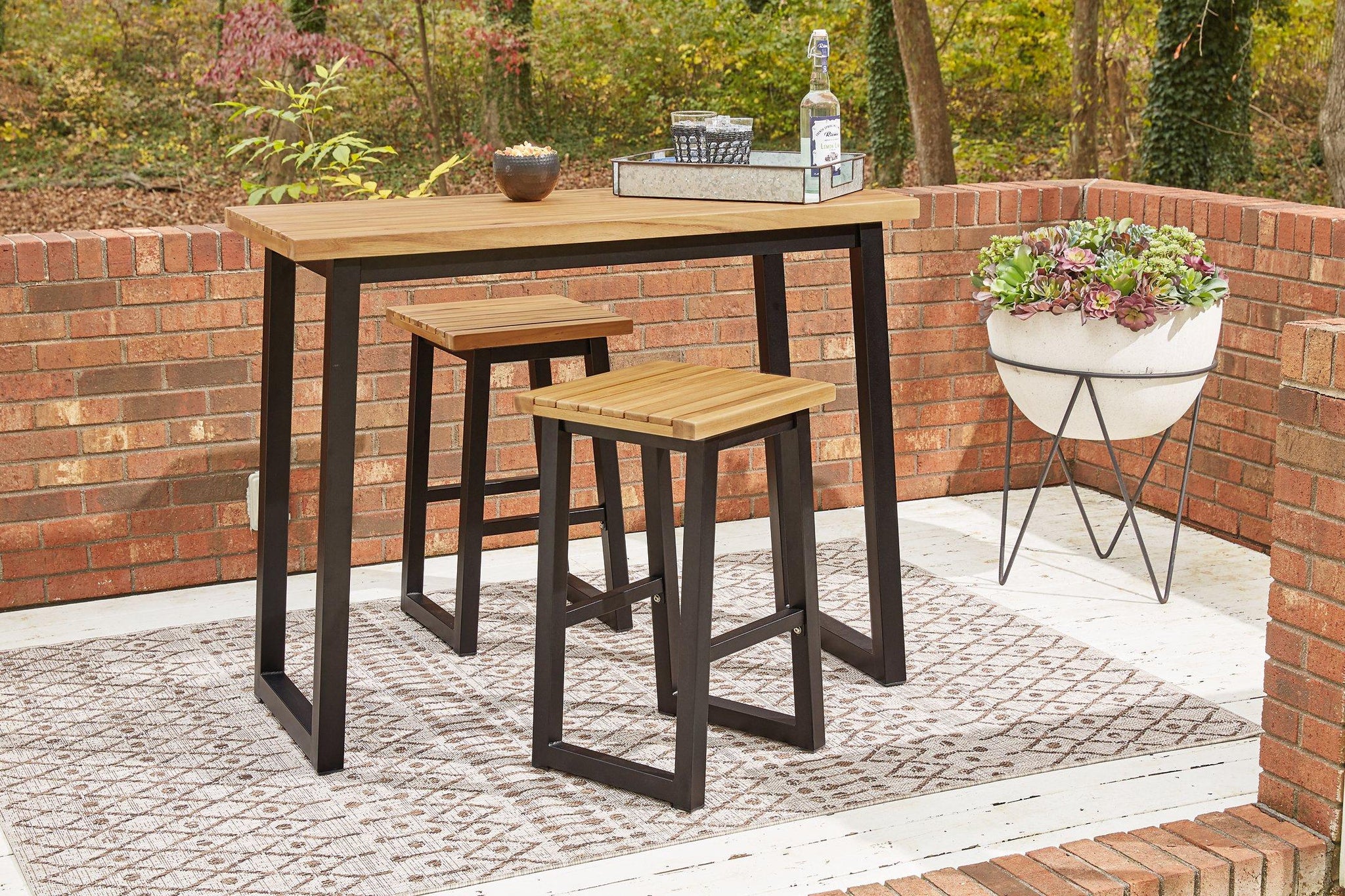 Town Wood Brown/Black Outdoor Counter Table Set (Set of 3) - Furnish 4 Less 98 (NY)*