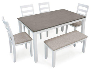 Stonehollow White/Gray Dining Table and Chairs with Bench (Set of 6) - Furnish 4 Less 98 (NY)*