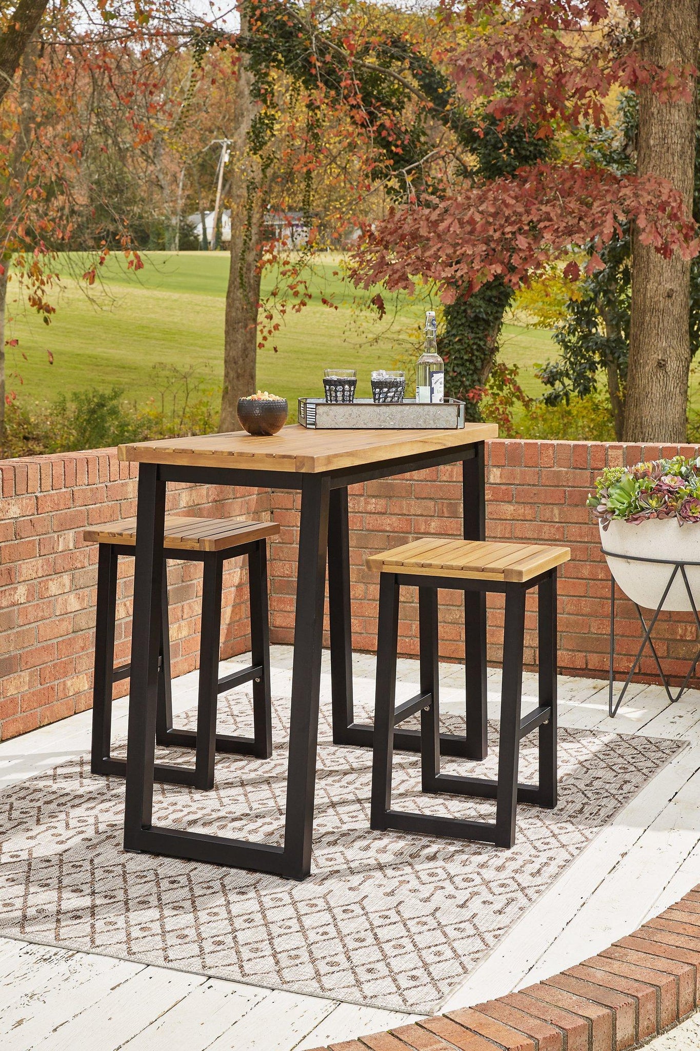 Town Wood Brown/Black Outdoor Counter Table Set (Set of 3) - Furnish 4 Less 98 (NY)*