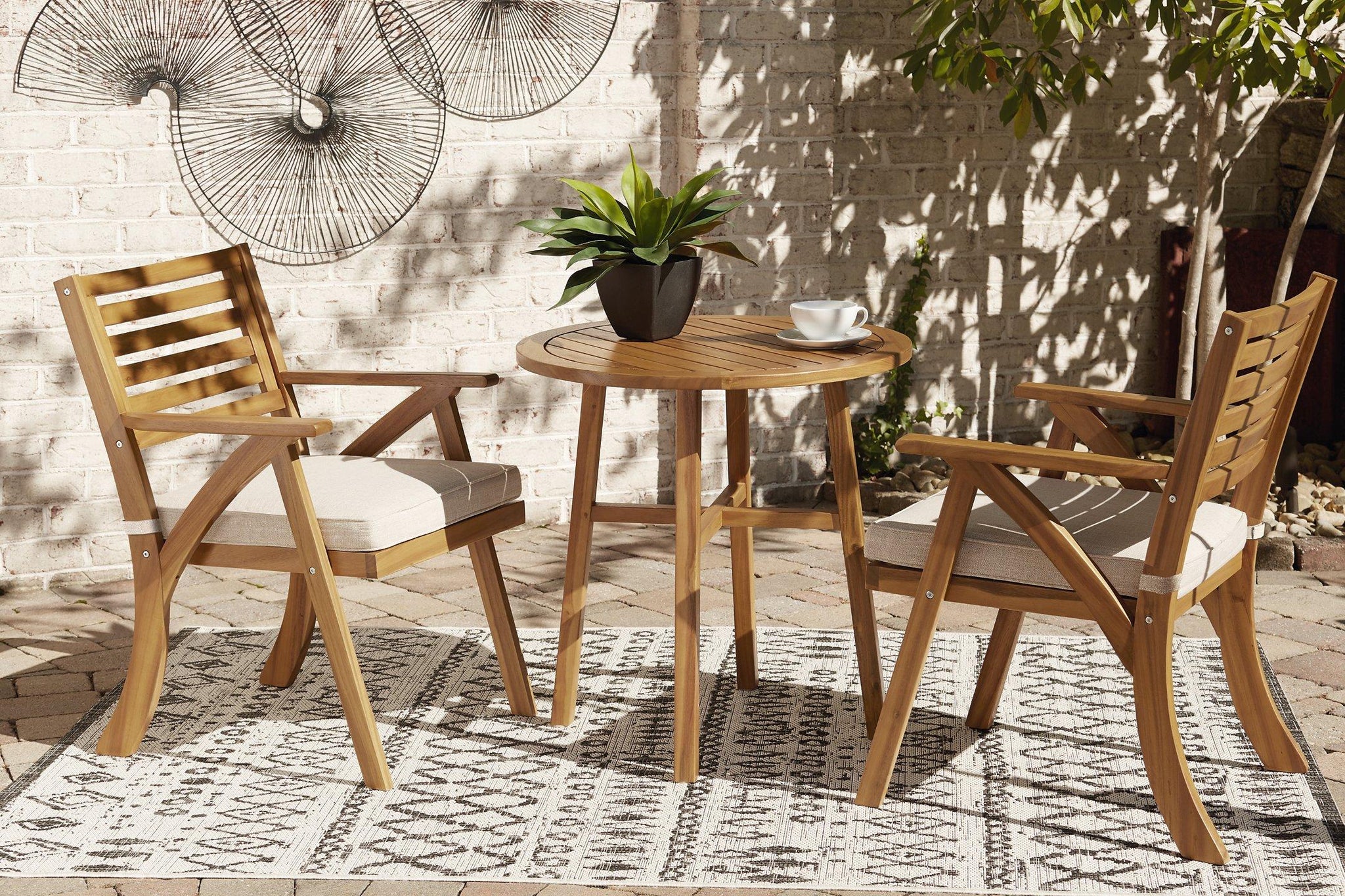 Vallerie Brown Outdoor Chairs with Table Set (Set of 3)