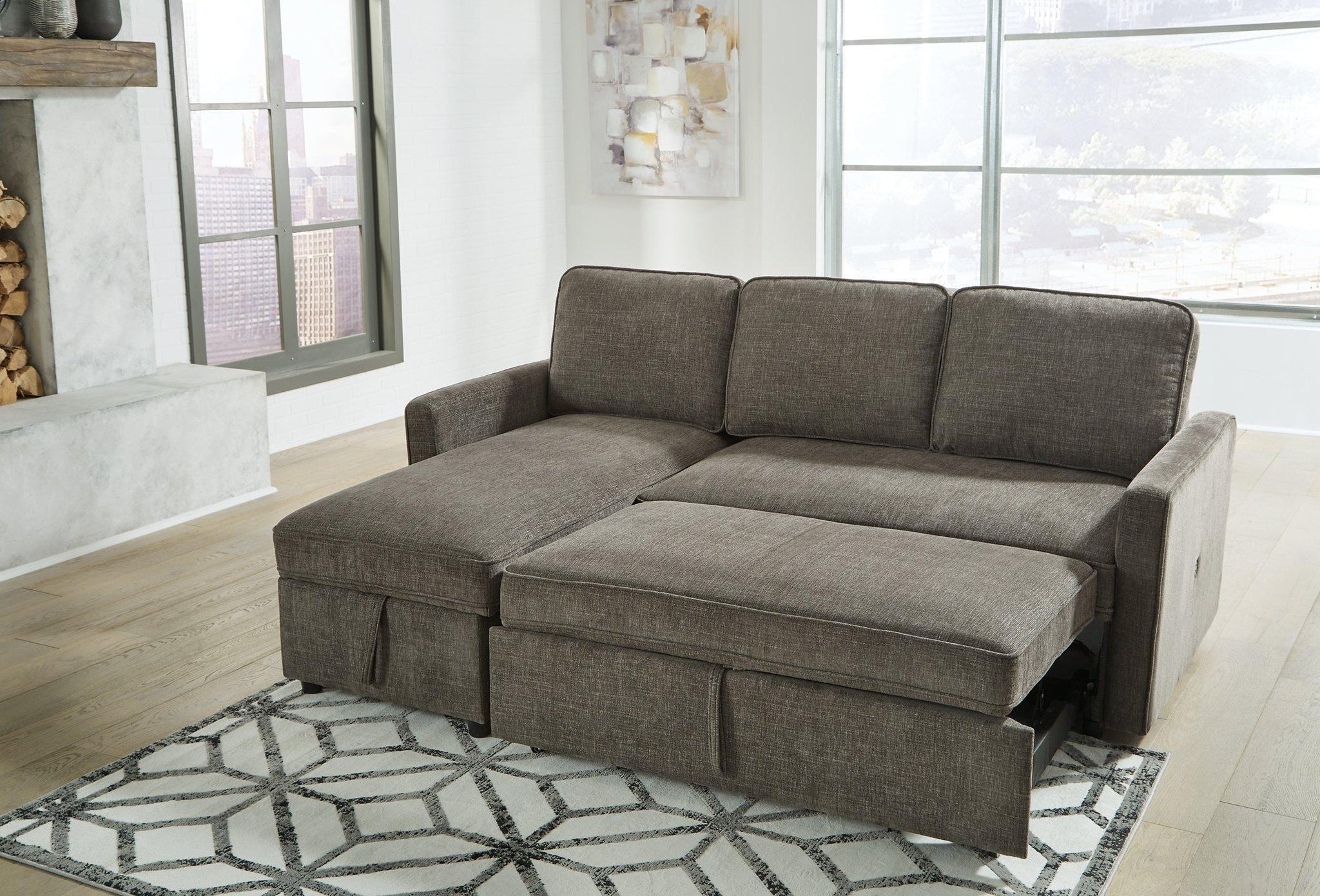 Kerle Charcoal 2-Piece Sectional with Pop Up Bed