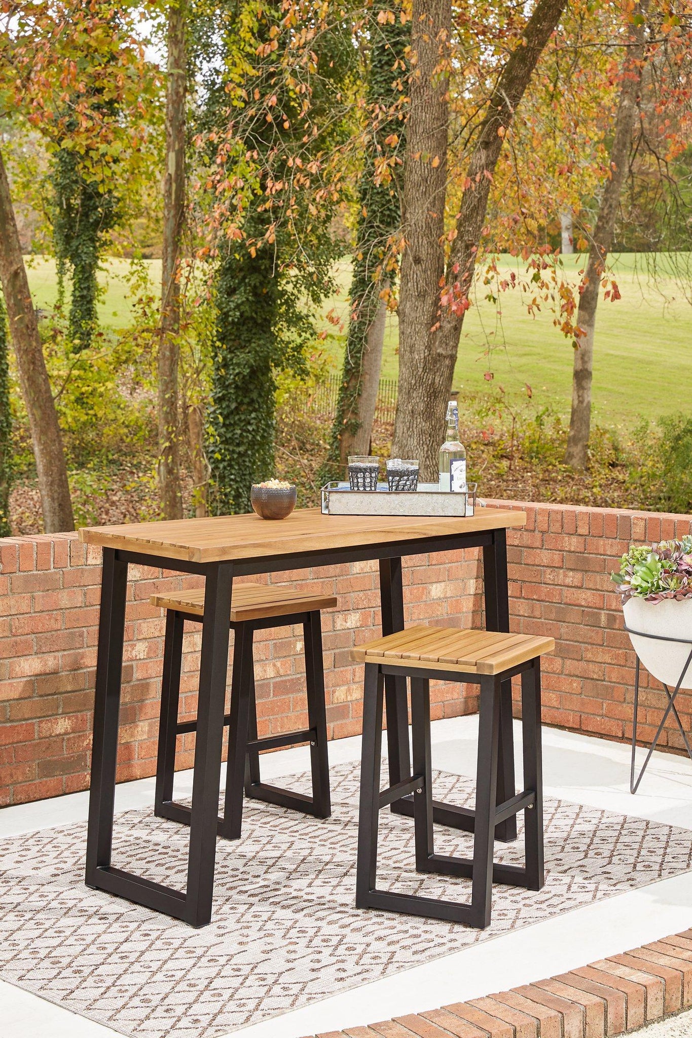 Town Wood Brown/Black Outdoor Counter Table Set (Set of 3) - Furnish 4 Less 98 (NY)*