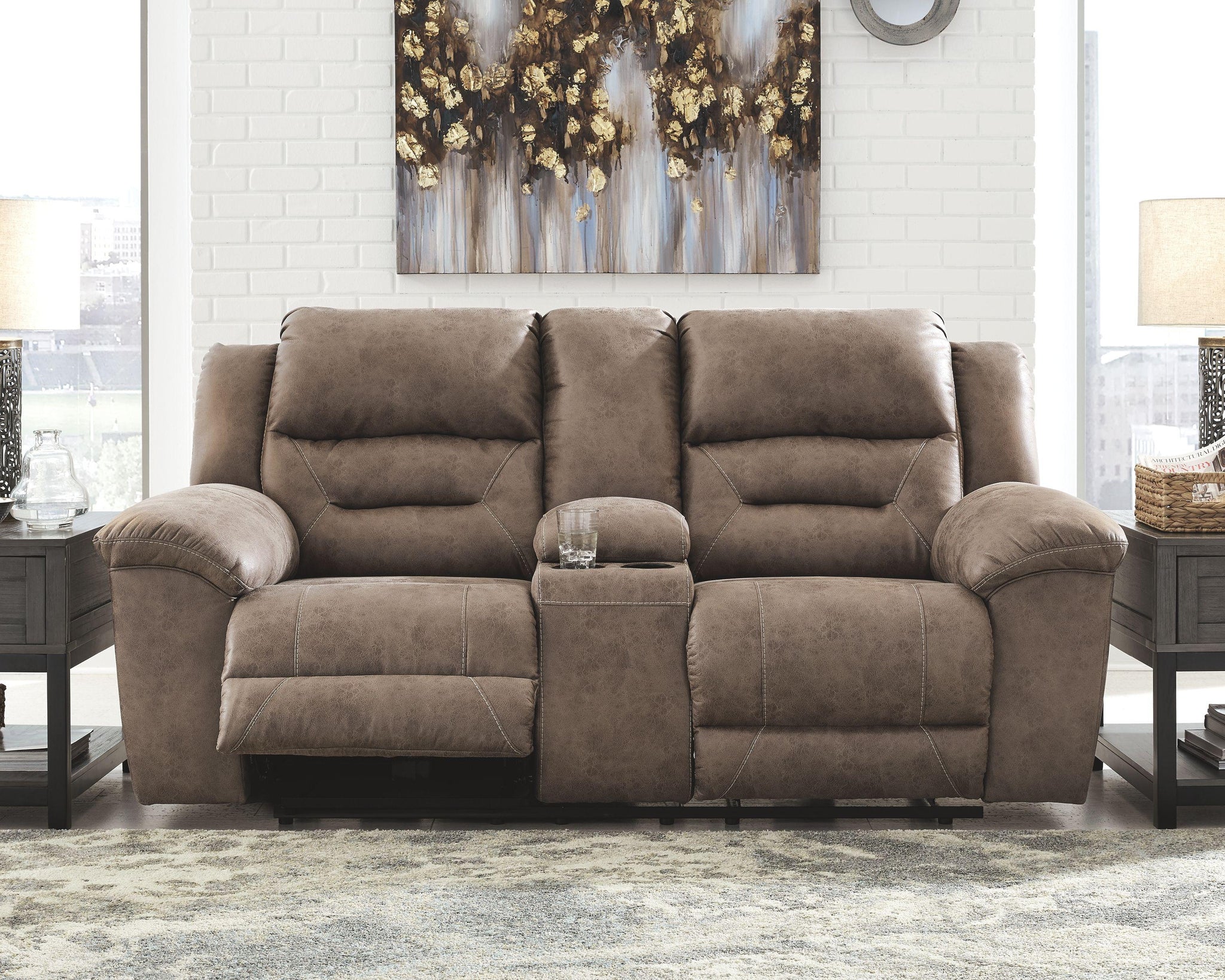 Stoneland - Dbl Rec Pwr Loveseat W/console - Furnish 4 Less 98 (NY)*