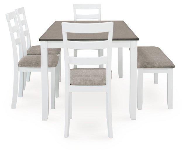 Stonehollow White/Gray Dining Table and Chairs with Bench (Set of 6) - Furnish 4 Less 98 (NY)*