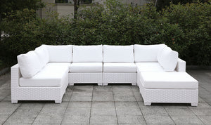 Somani Light Gray Wicker/Ivory Cushion L-Sectional + Coffee Table - Furnish 4 Less 98 (NY)*