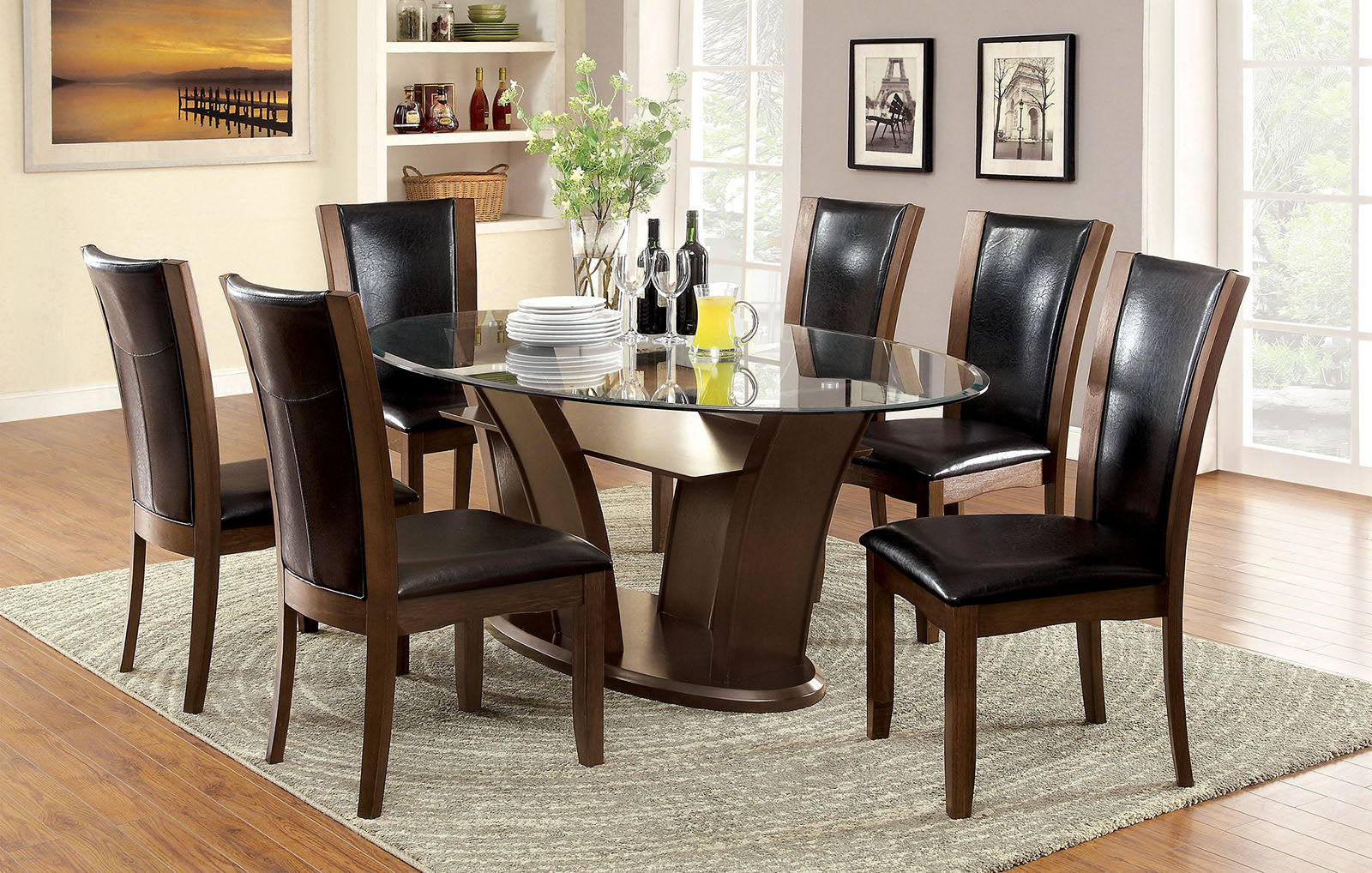 MANHATTAN I Brown Cherry 7 Pc. Oval Dining Table Set - Furnish 4 Less 98 (NY)*