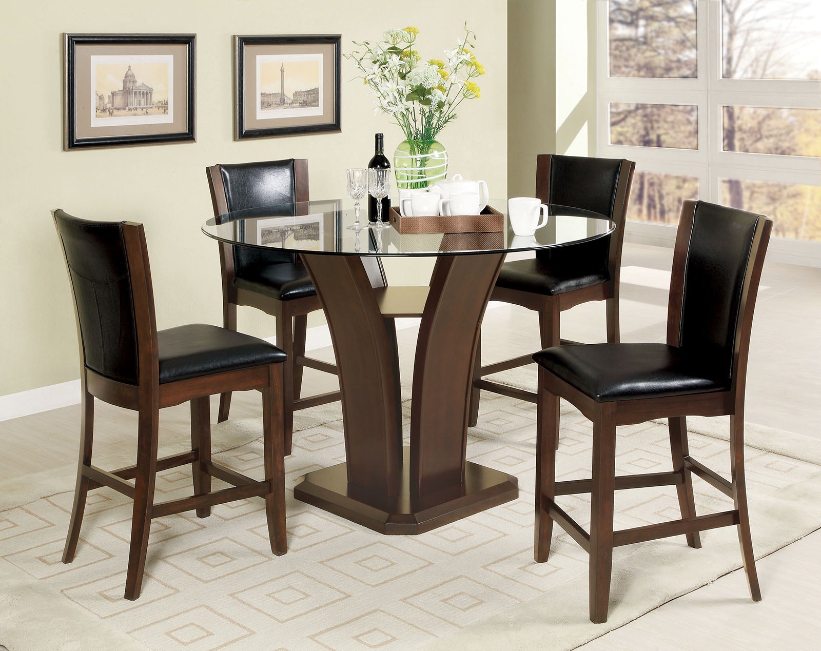 Manhattan III Brown Cherry 5 Pc. Round Counter Ht. Table Set - Furnish 4 Less 98 (NY)*