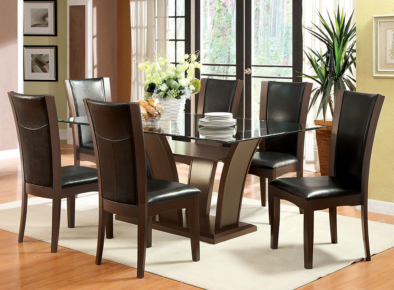 Manhattan I Brown Cherry 7 Pc. Dining Table Set - Furnish 4 Less 98 (NY)*