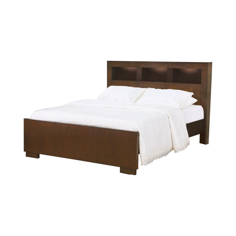Jessica California King, E.king, & Queen Bed with Storage Headboard Cappuccino