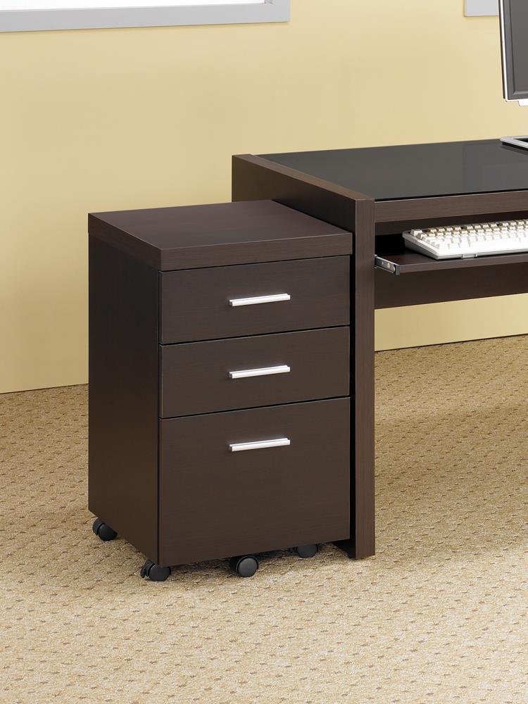 Skylar Contemporary Cappuccino Three Drawer Mobile File Cabinet - Furnish 4 Less 98 (NY)*