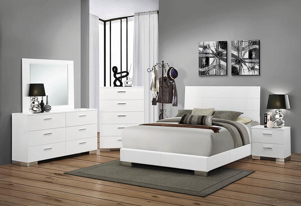 Felicity Contemporary Glossy White Eastern King Bed - Furnish 4 Less 98 (NY)*