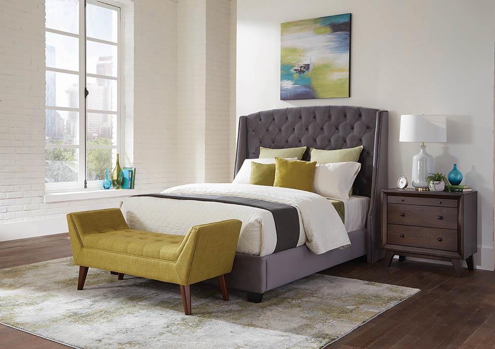 Pissarro Transitional Upholstered Grey and Chocolate California King Bed - Furnish 4 Less 98 (NY)*