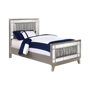 Leighton Twin Panel Bed with Mirrored Accents Mercury Metallic