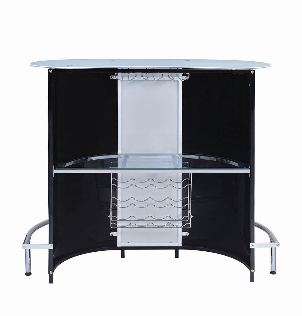 G100654 Contemporary Black and Chrome Bar Unit with Frosted Glass Top - Furnish 4 Less 98 (NY)*