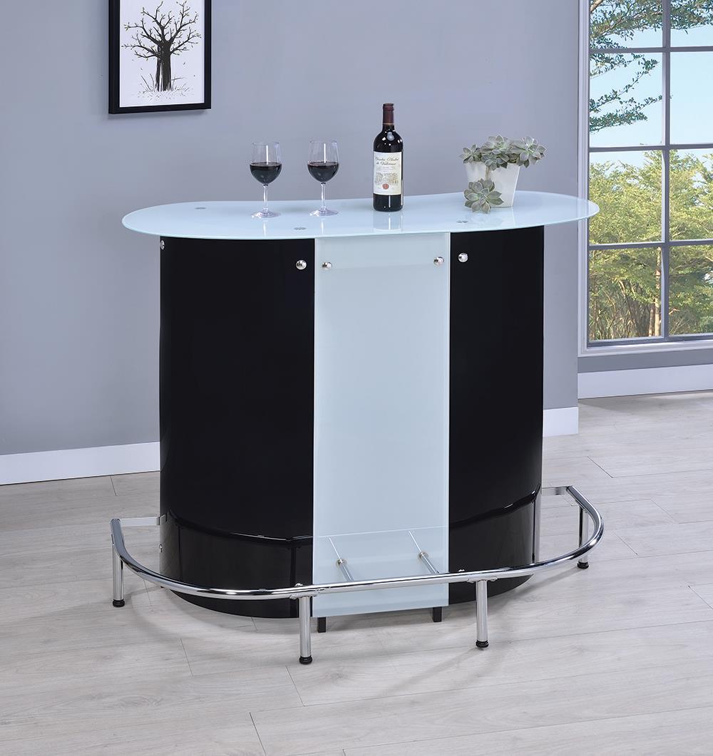 G100654 Contemporary Black and Chrome Bar Unit with Frosted Glass Top - Furnish 4 Less 98 (NY)*