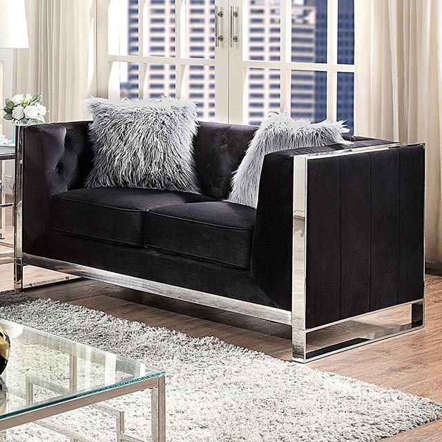 EVADNE Loveseat w/ Pillows, Black