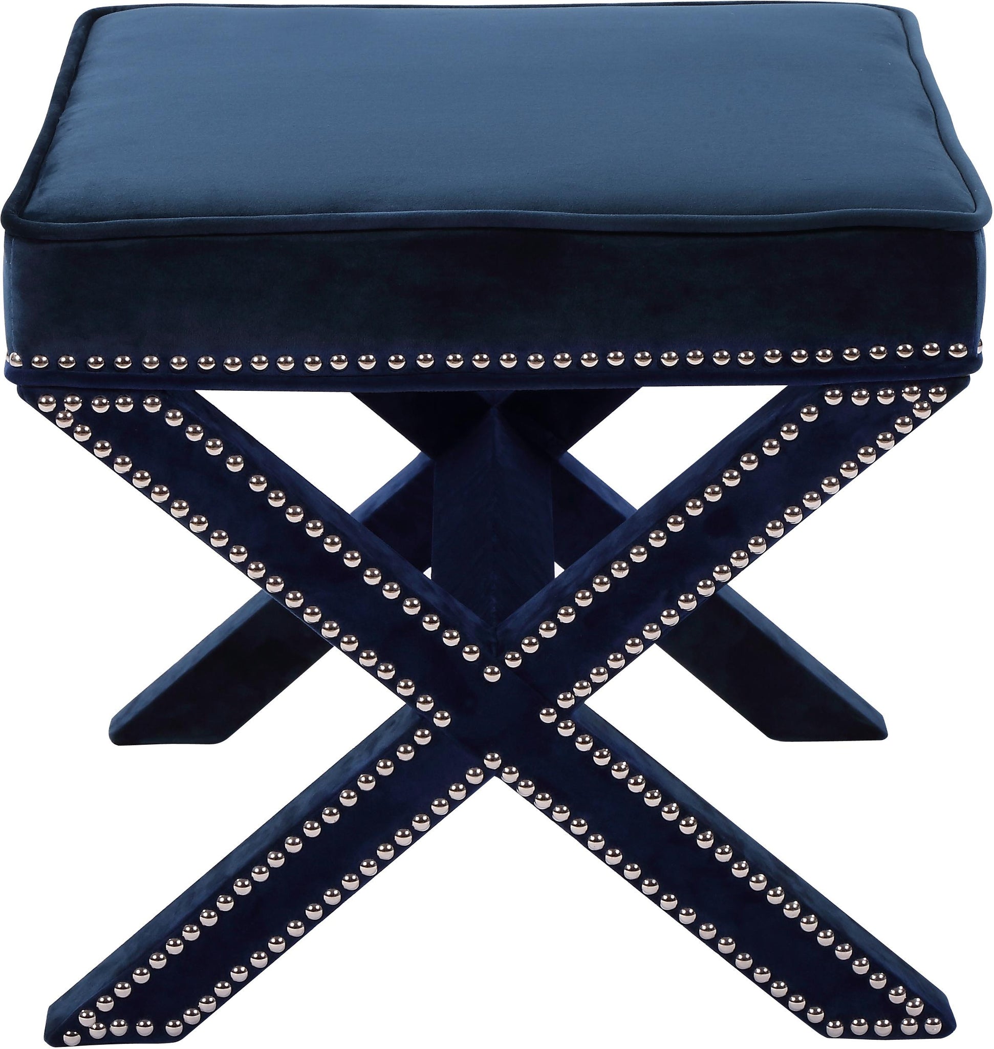 Nixon Navy Velvet Ottoman/Bench - Furnish 4 Less 98 (NY)*