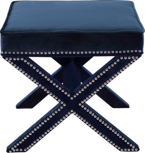 Nixon Navy Velvet Ottoman/Bench - Furnish 4 Less 98 (NY)*