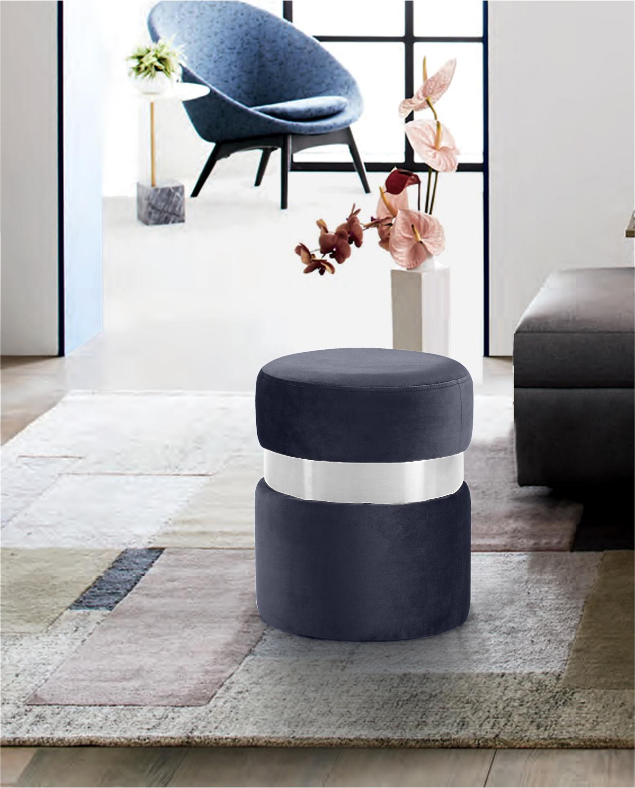 Hailey Grey Velvet Ottoman/Stool - Furnish 4 Less 98 (NY)*