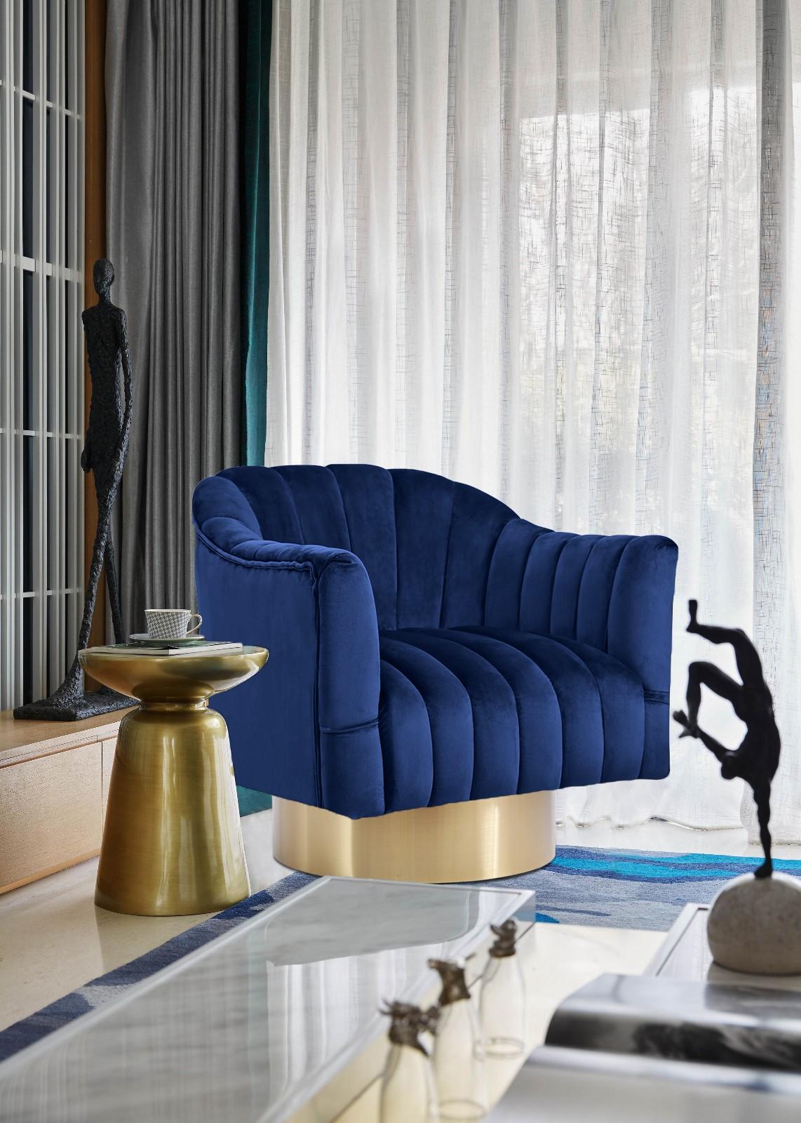 Farrah Navy Velvet Accent Chair - Furnish 4 Less 98 (NY)*