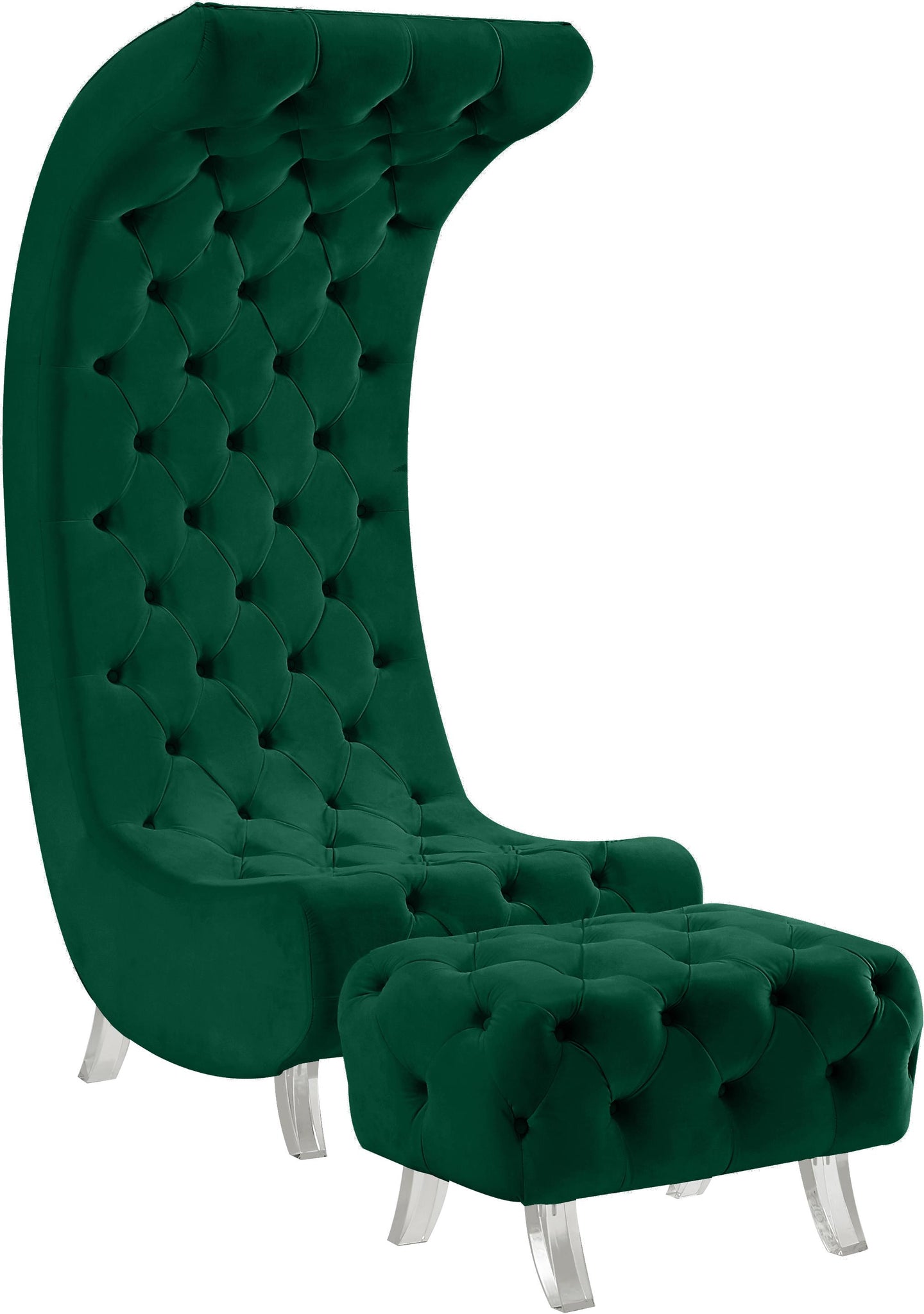 Crescent Green Velvet Accent Chair