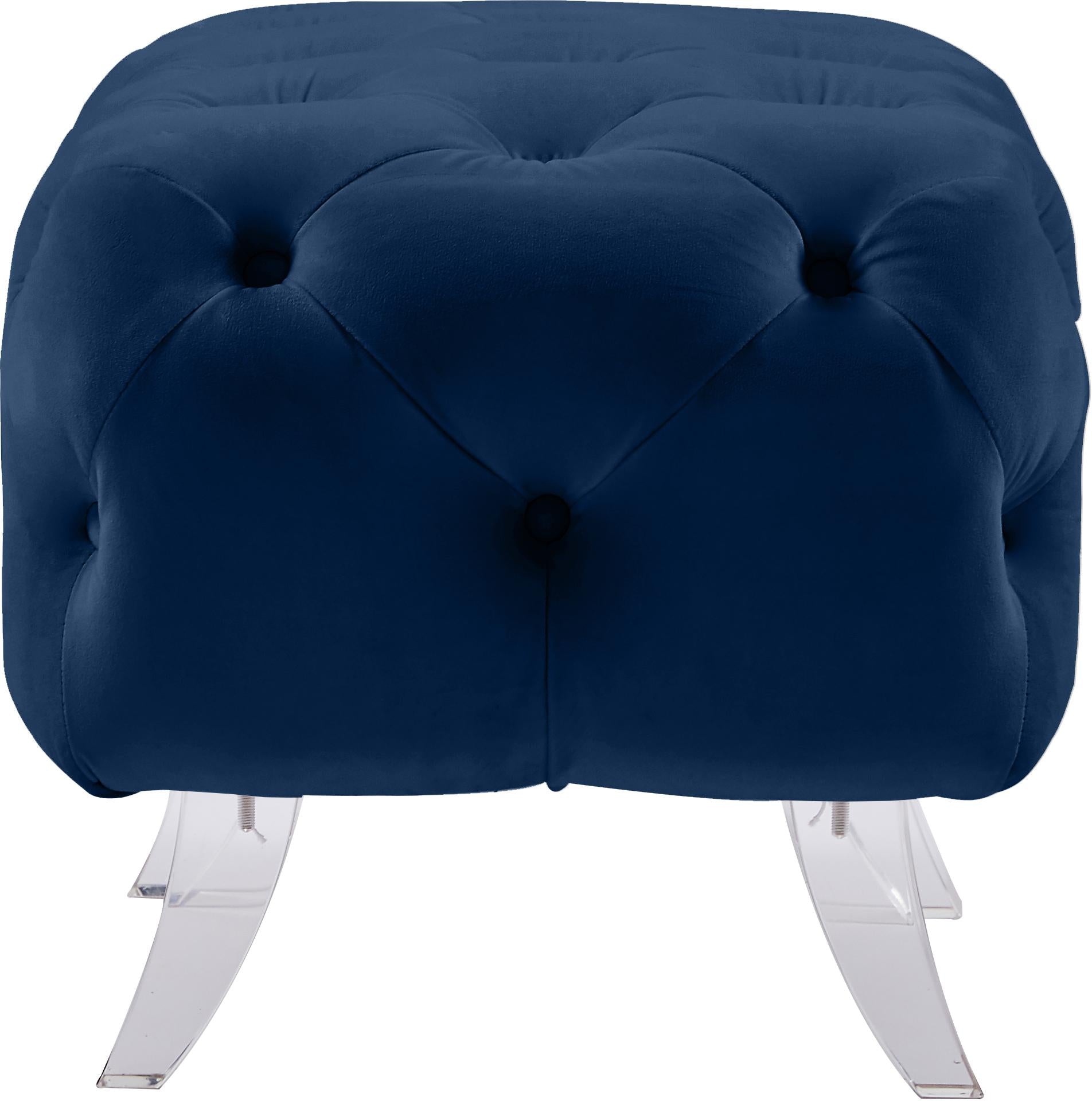 Crescent Navy Velvet Ottoman