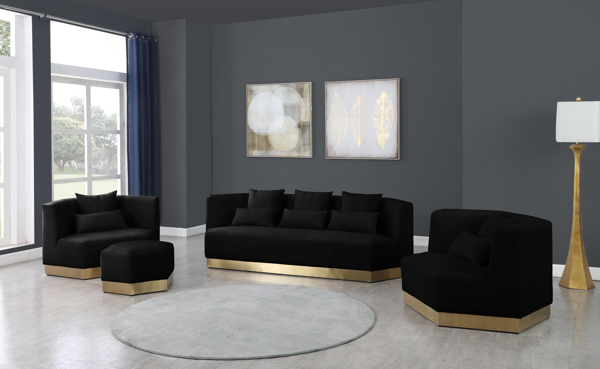 Marquis Black Velvet Sofa - Furnish 4 Less 98 (NY)*