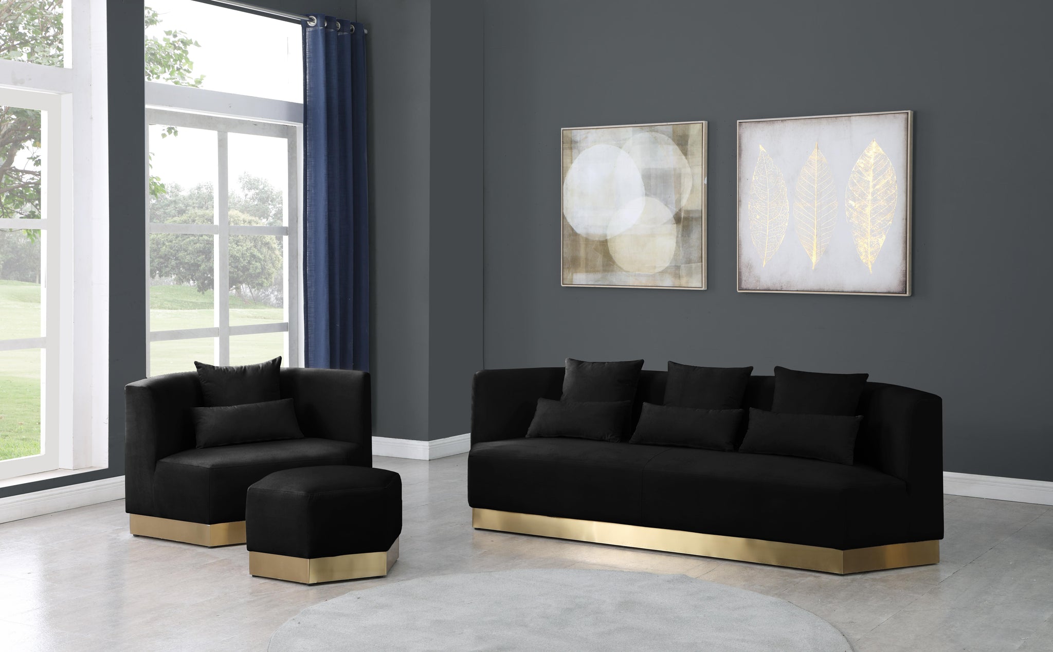 Marquis Black Velvet Sofa - Furnish 4 Less 98 (NY)*