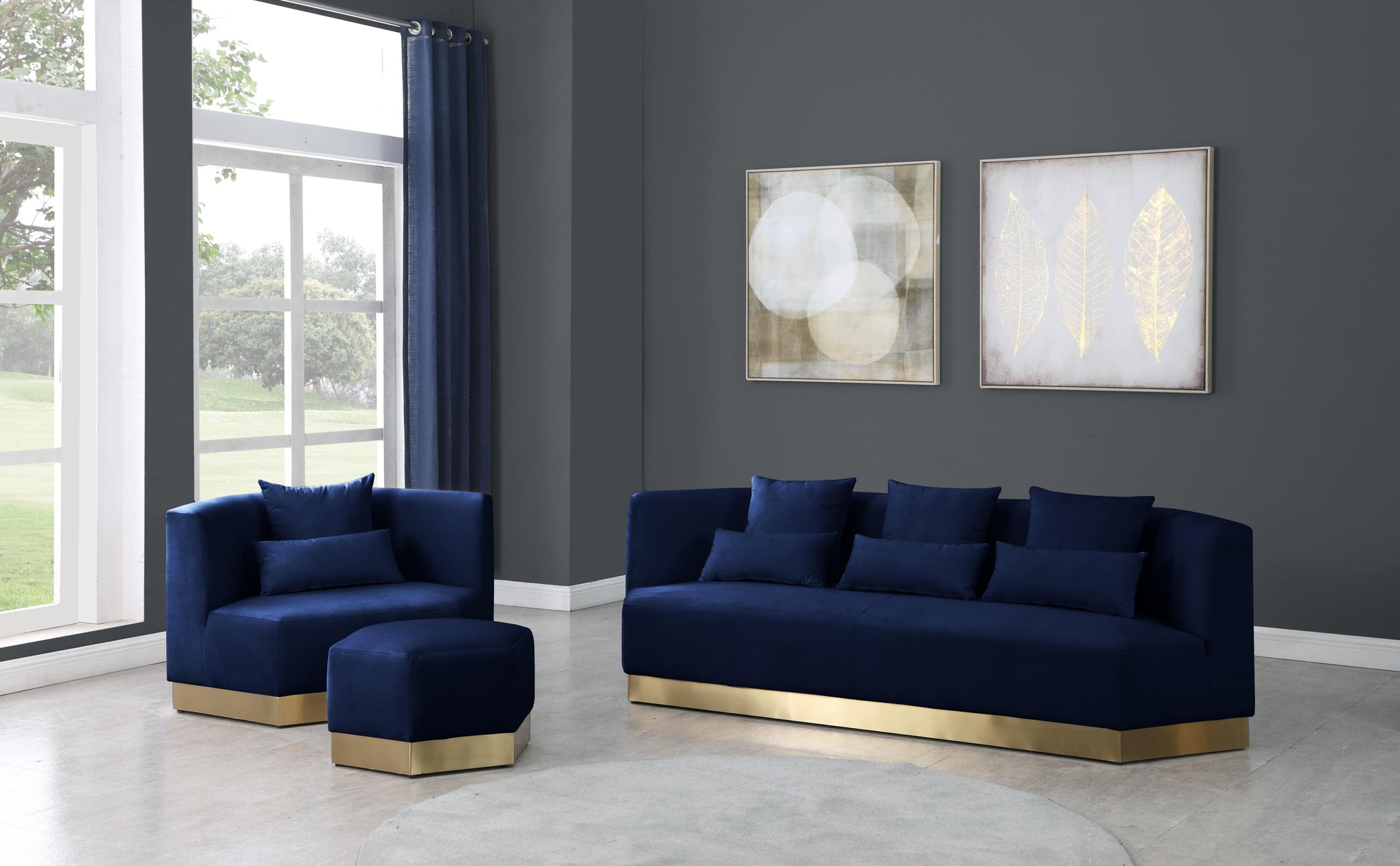 Marquis Navy Velvet Sofa - Furnish 4 Less 98 (NY)*