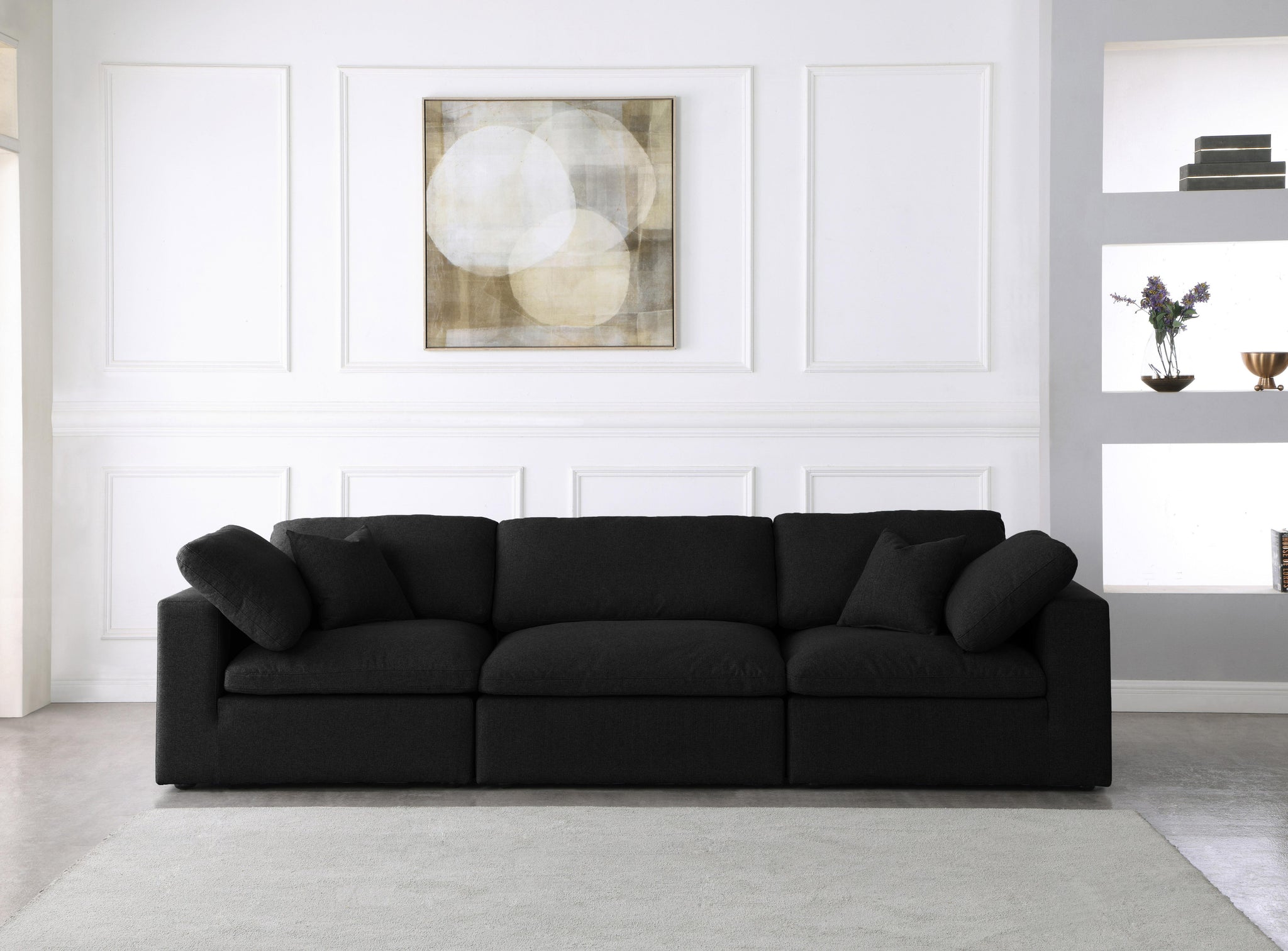 Serene Black Linen Fabric Deluxe Cloud Modular Sofa