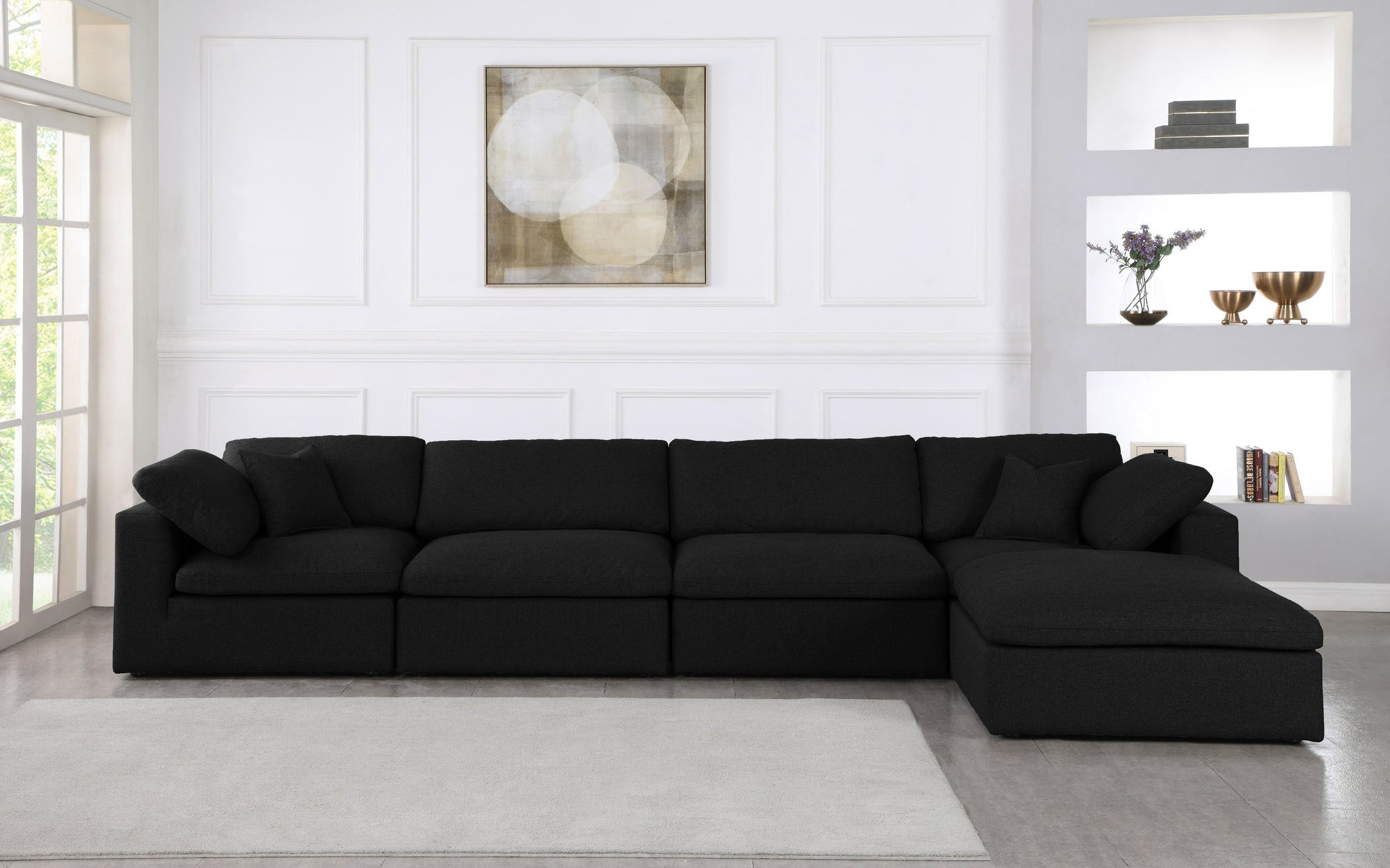 Serene Black Linen Fabric Deluxe Cloud Modular Sectional