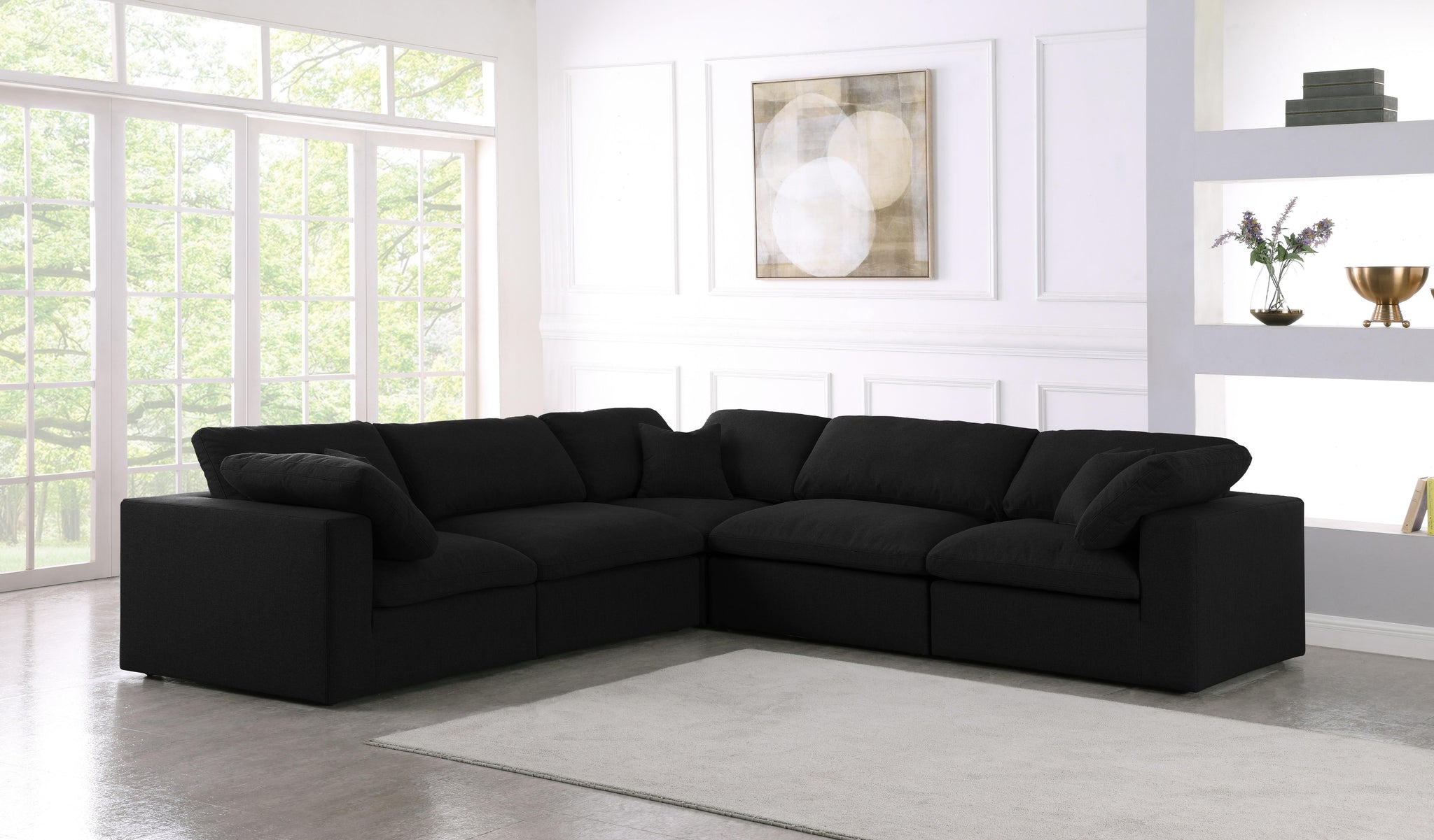 Serene Black Linen Fabric Deluxe Cloud Modular Sectional