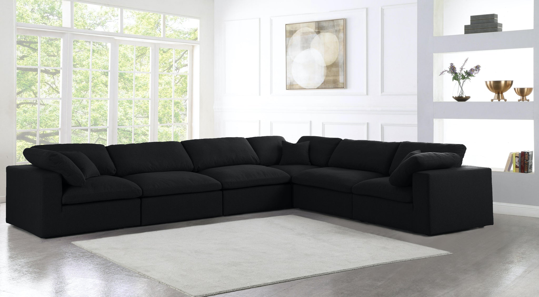 Serene Black Linen Fabric Deluxe Cloud Modular Sectional