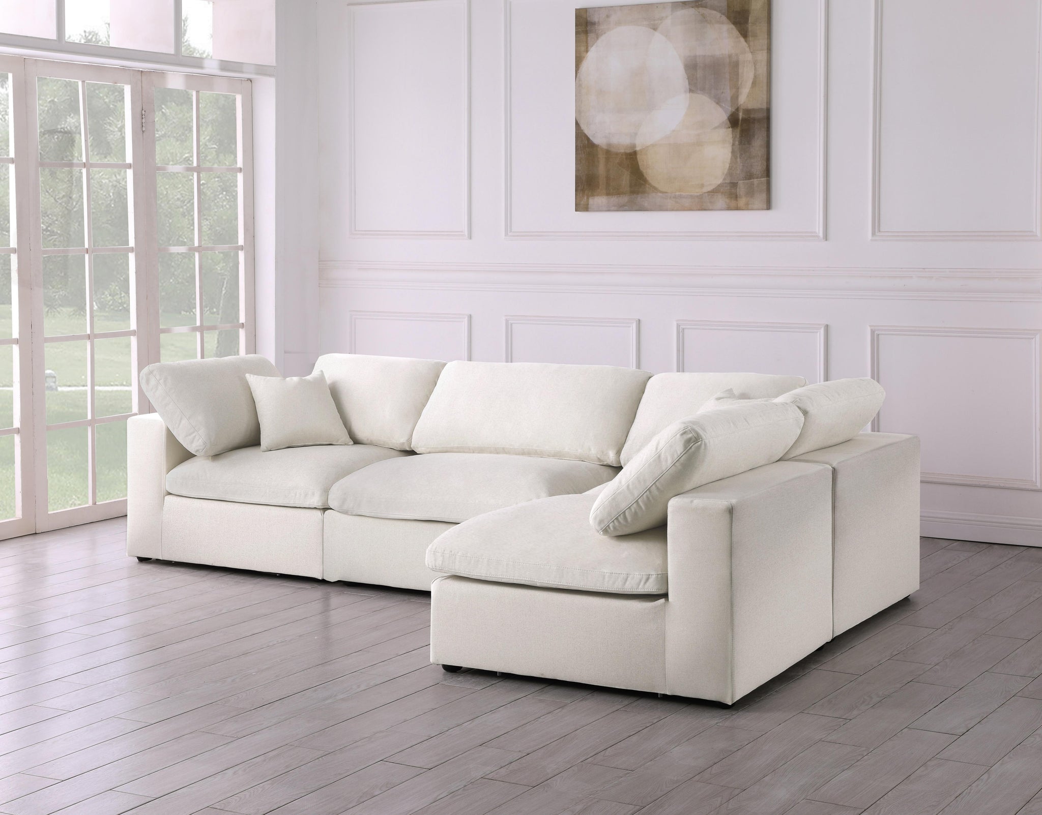 Serene Cream Linen Fabric Deluxe Cloud Modular Sectional