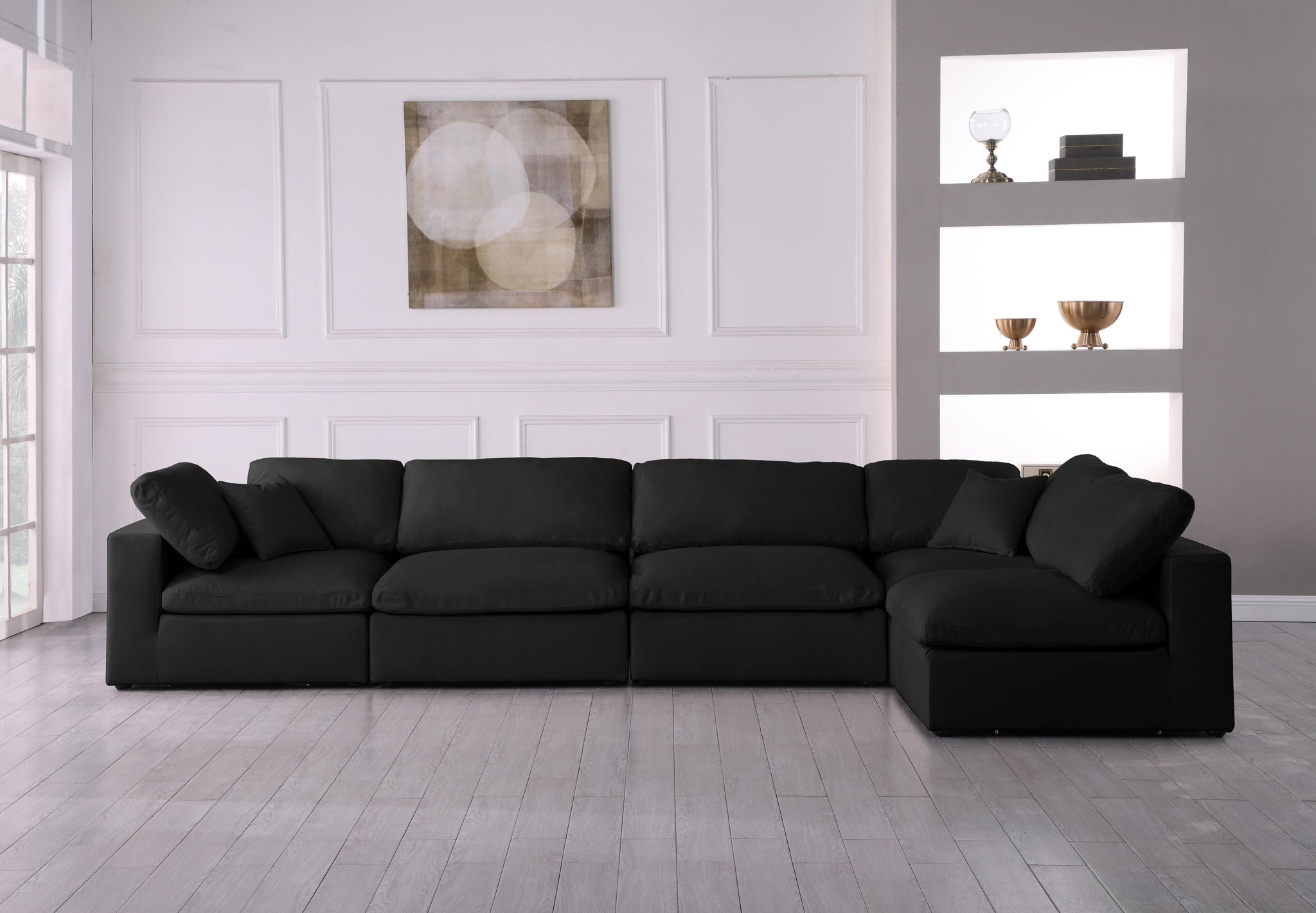 Plush Black Velvet Standard Cloud Modular Sectional