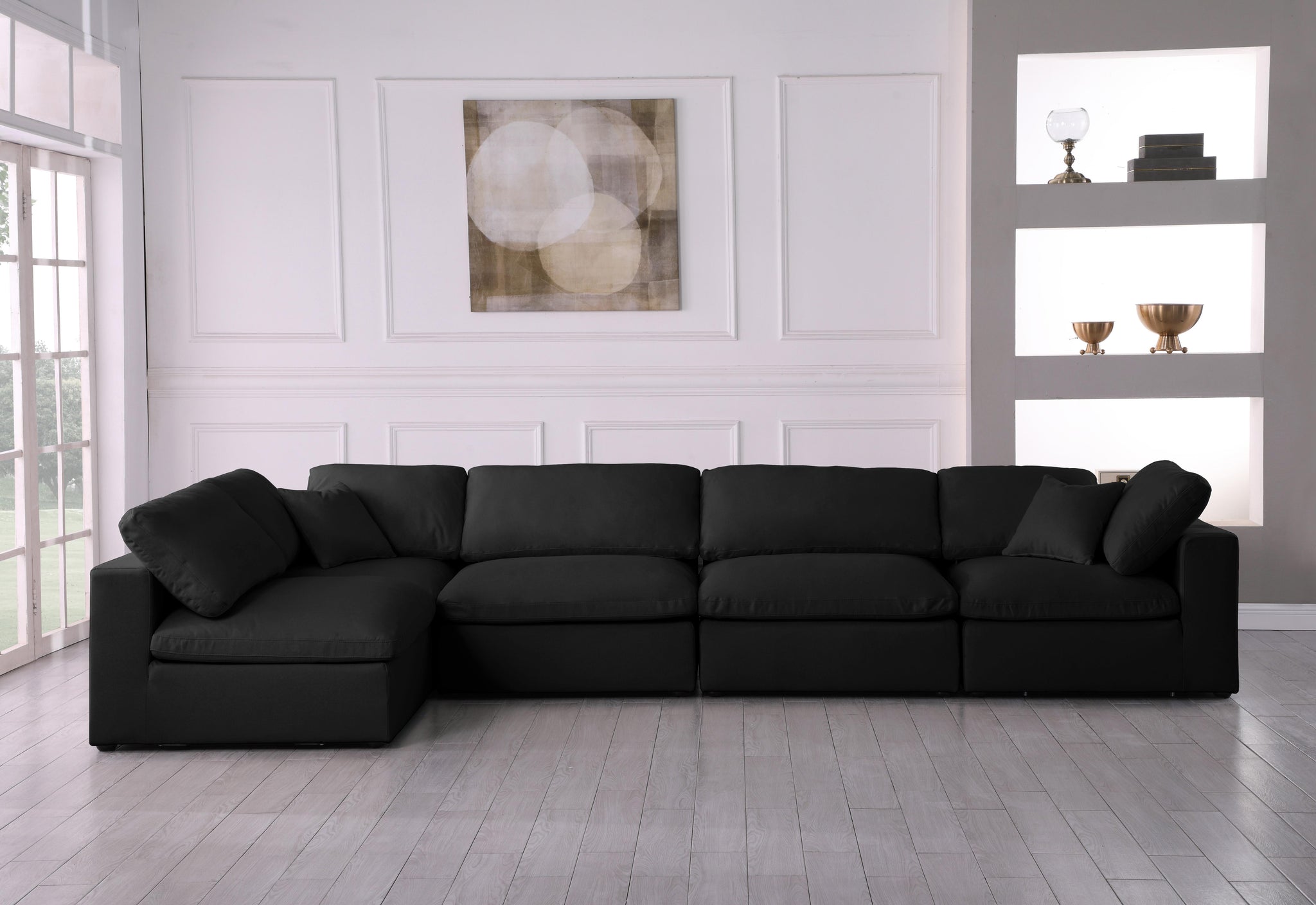 Plush Black Velvet Standard Cloud Modular Sectional