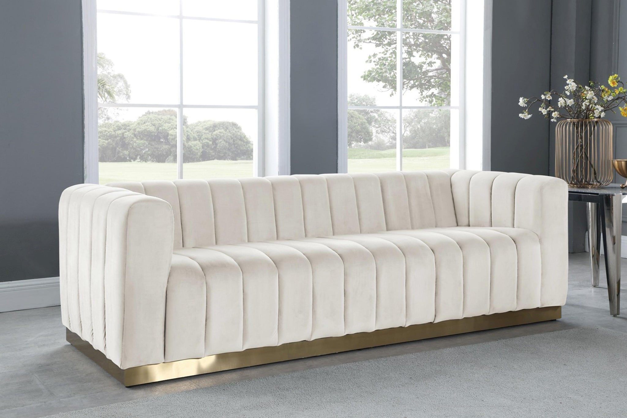 Marlon Cream Velvet Sofa - Furnish 4 Less 98 (NY)*