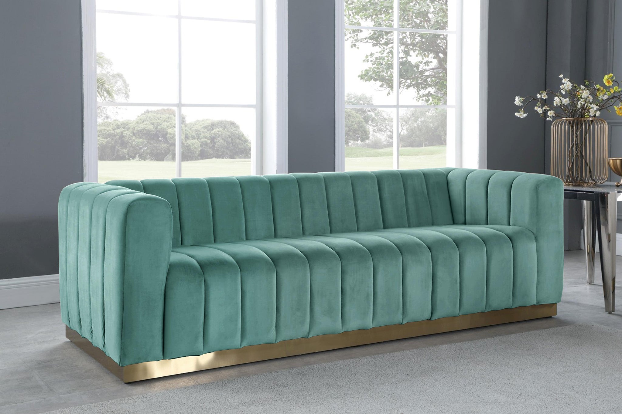 Marlon Mint Velvet Sofa - Furnish 4 Less 98 (NY)*