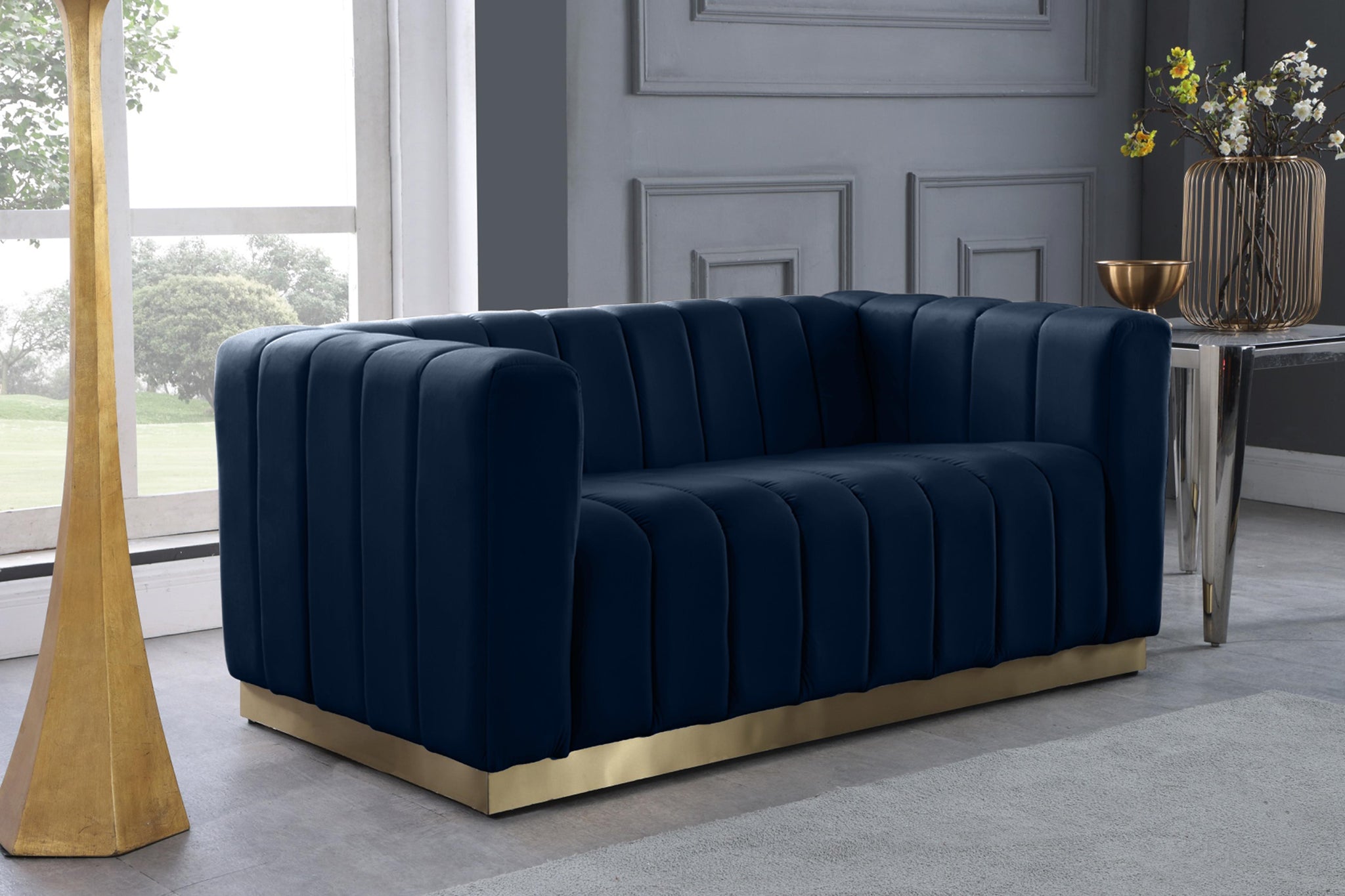 Marlon Navy Velvet Loveseat - Furnish 4 Less 98 (NY)*