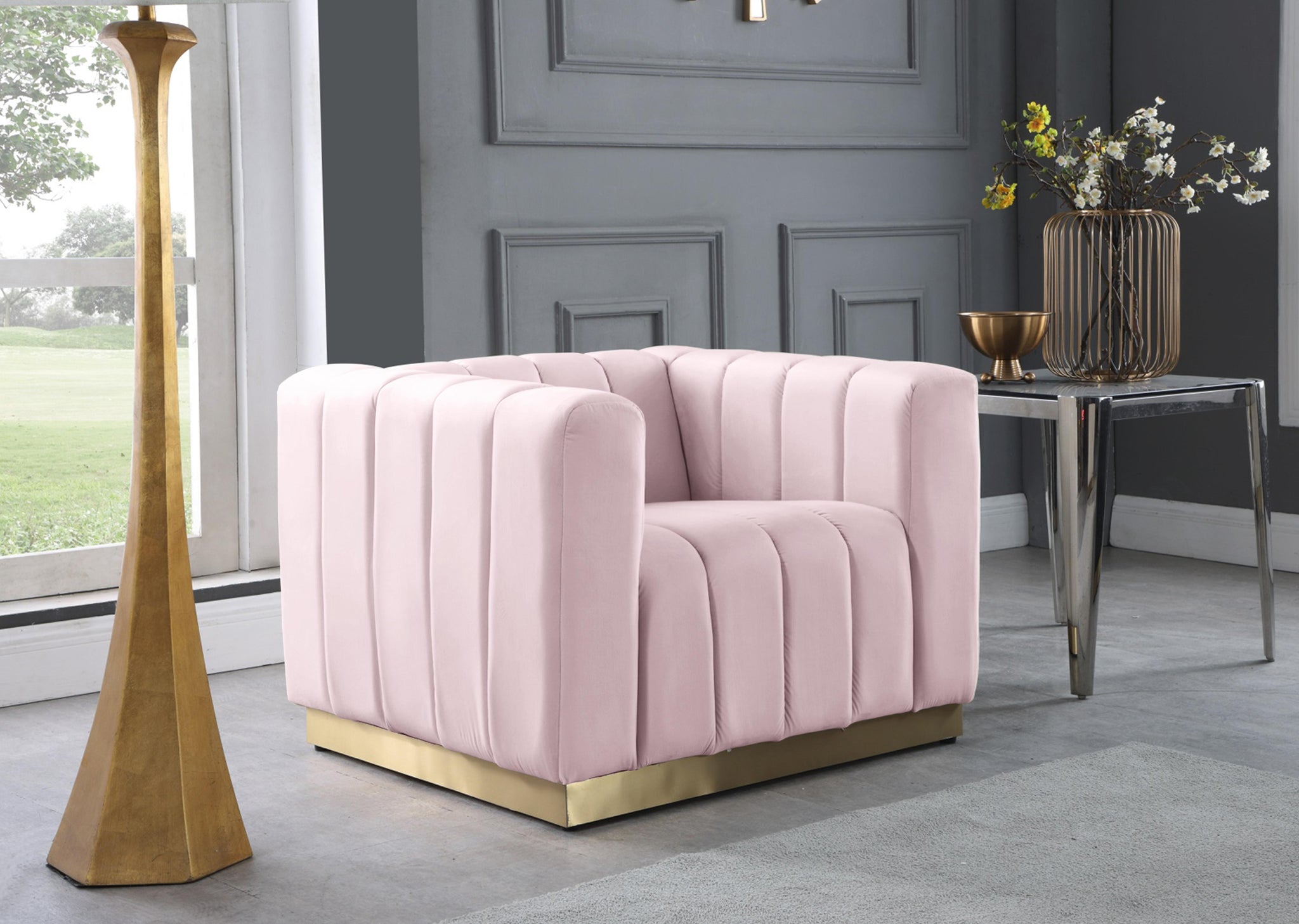 Marlon Pink Velvet Chair - Furnish 4 Less 98 (NY)*
