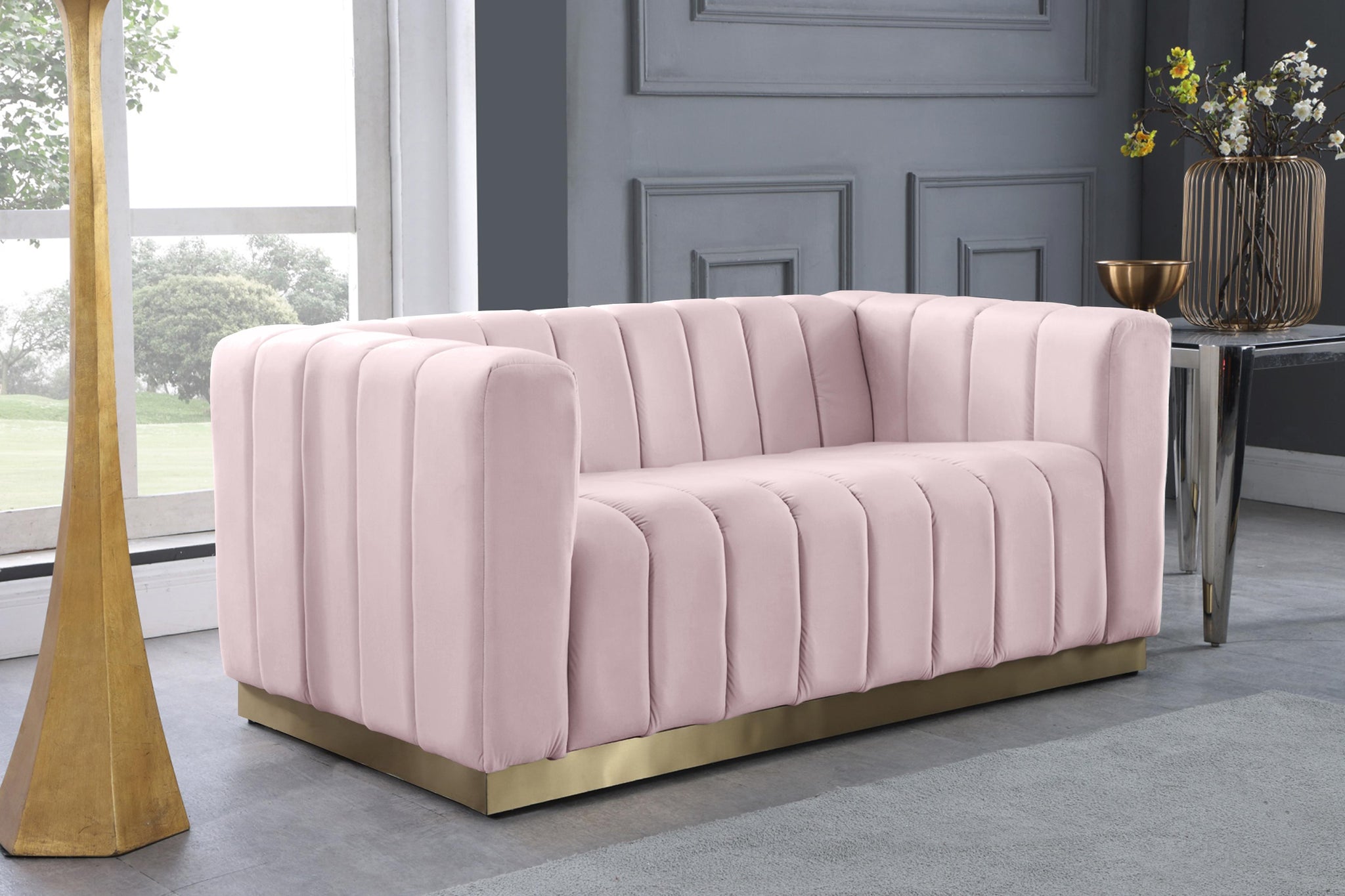 Marlon Pink Velvet Loveseat - Furnish 4 Less 98 (NY)*