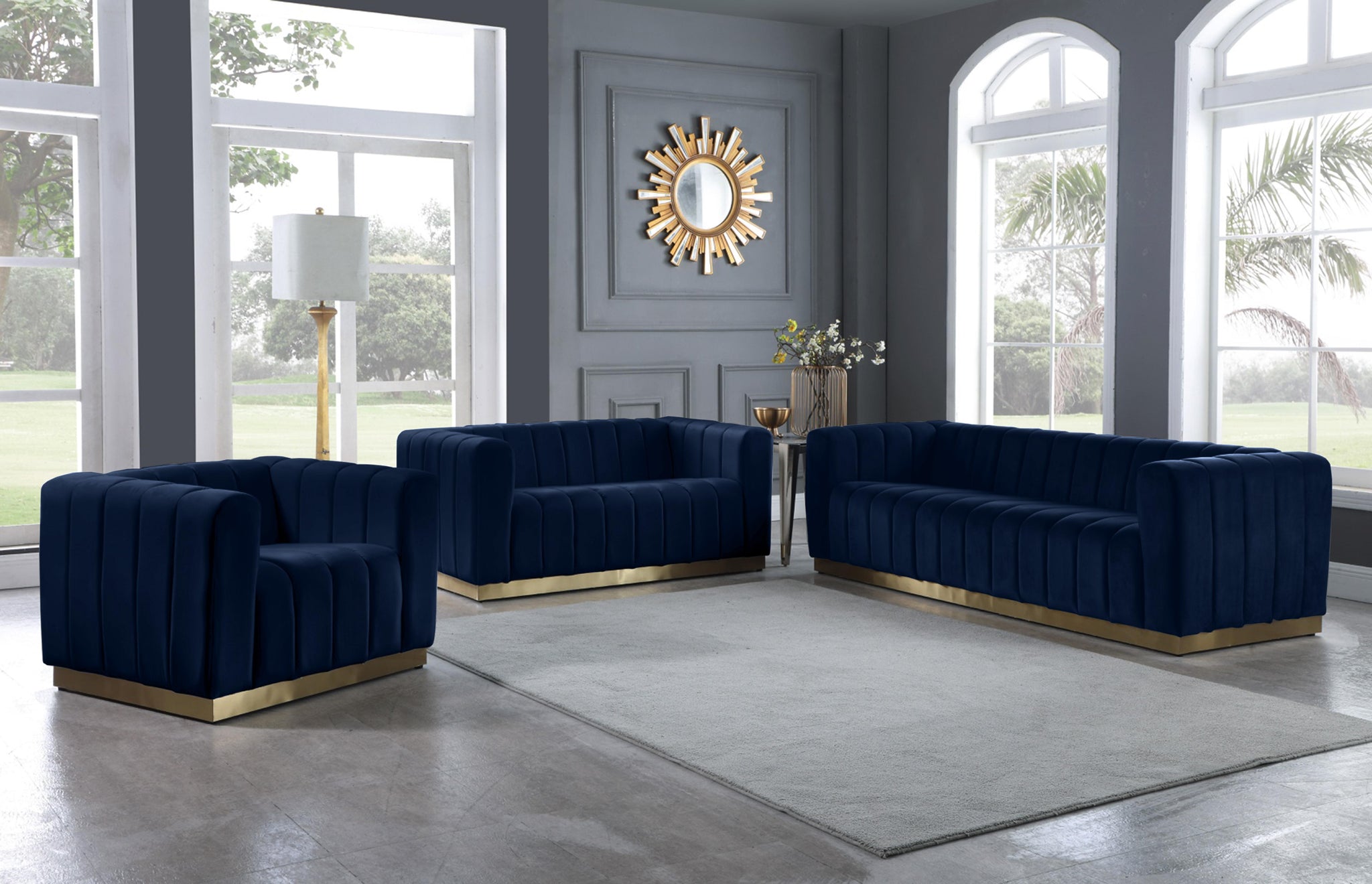 Marlon Navy Velvet Loveseat - Furnish 4 Less 98 (NY)*