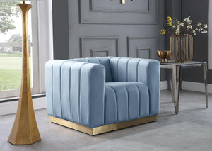 Marlon Sky Blue Velvet Chair - Furnish 4 Less 98 (NY)*